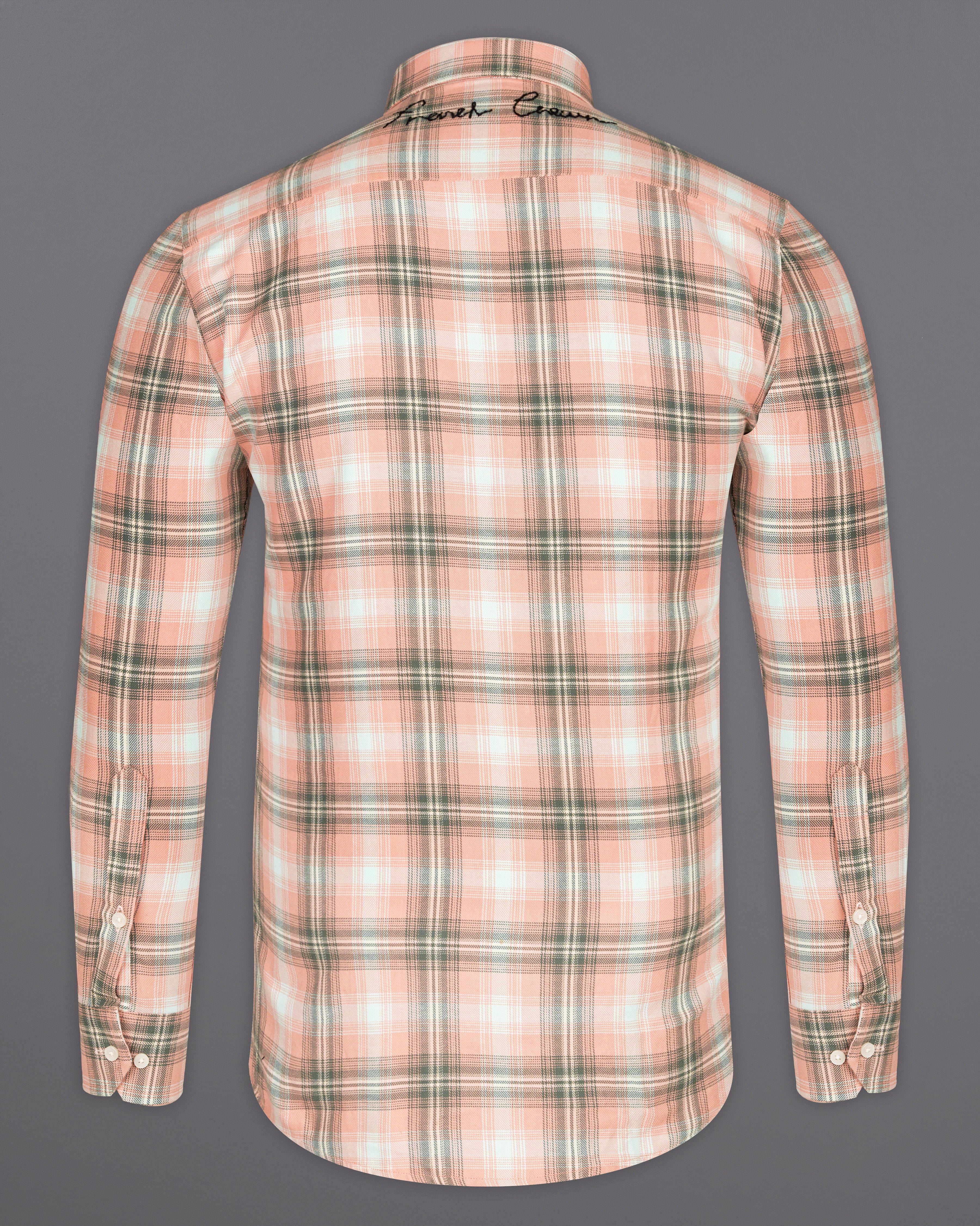 Pale Peach with Cadet Green Plaid Twill Hand-Embroidered Signature Designer Shirt 7610-BD-EH084-38, 7610-BD-EH084-H-38, 7610-BD-EH084-39, 7610-BD-EH084-H-39, 7610-BD-EH084-40, 7610-BD-EH084-H-40, 7610-BD-EH084-42, 7610-BD-EH084-H-42, 7610-BD-EH084-44, 7610-BD-EH084-H-44, 7610-BD-EH084-46, 7610-BD-EH084-H-46, 7610-BD-EH084-48, 7610-BD-EH084-H-48, 7610-BD-EH084-50, 7610-BD-EH084-H-50, 7610-BD-EH084-52, 7610-BD-EH084-H-52