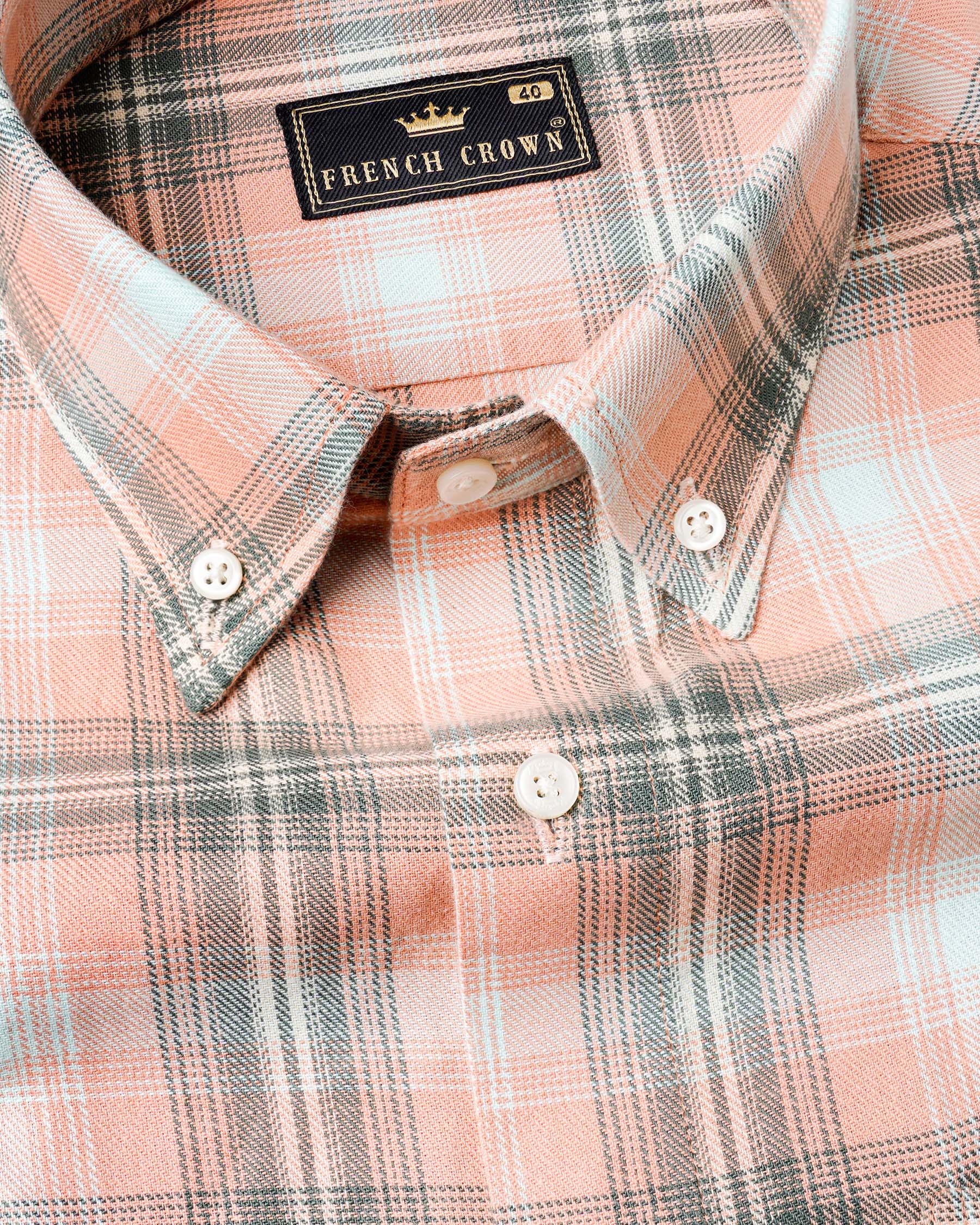 Melon Pink with Concord Light Green Twill Plaid Premium Cotton Shirt 7610-BD-38, 7610-BD-H-38, 7610-BD-39, 7610-BD-H-39, 7610-BD-40, 7610-BD-H-40, 7610-BD-42, 7610-BD-H-42, 7610-BD-44, 7610-BD-H-44, 7610-BD-46, 7610-BD-H-46, 7610-BD-48, 7610-BD-H-48, 7610-BD-50, 7610-BD-H-50, 7610-BD-52, 7610-BD-H-52