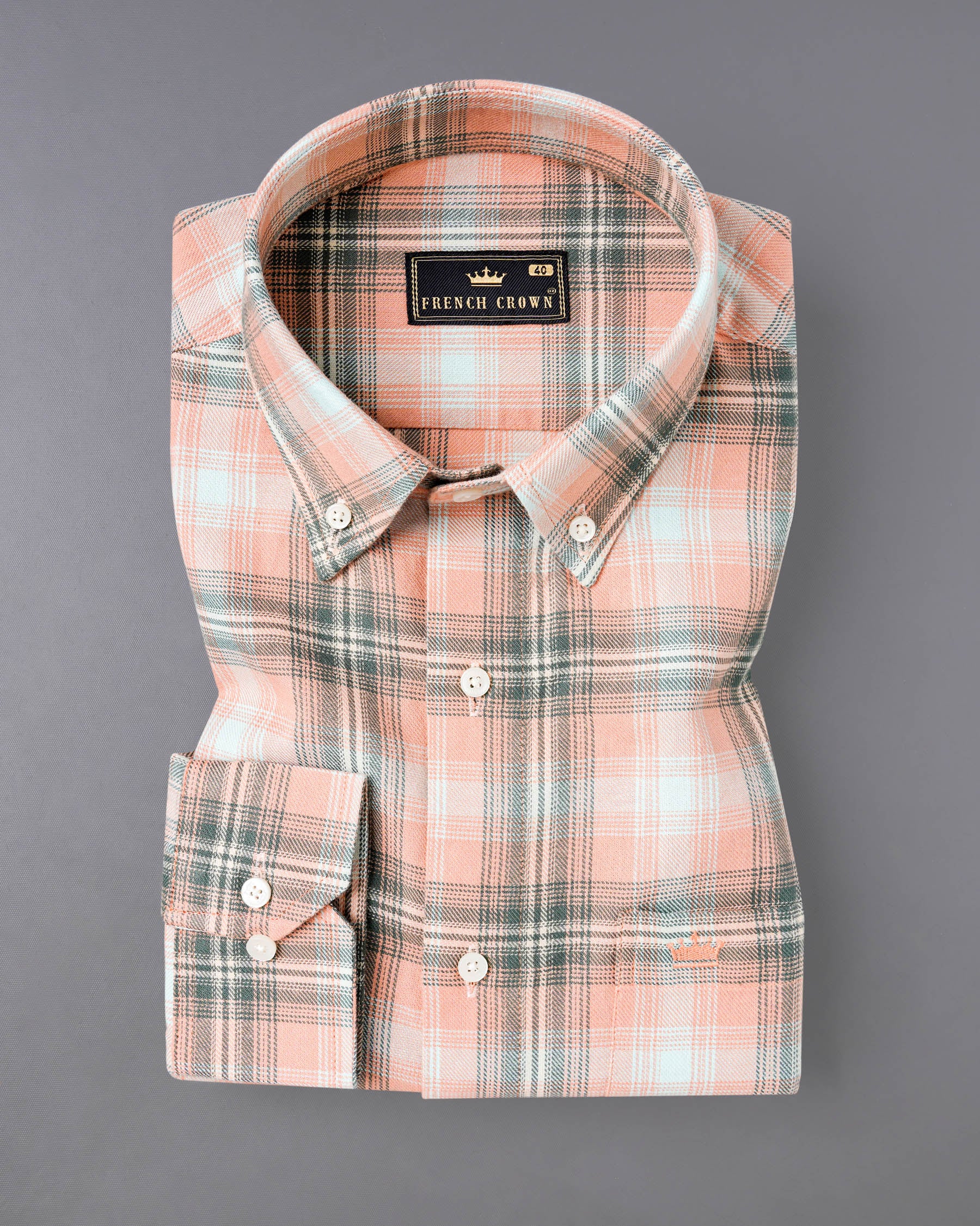 Melon Pink with Concord Light Green Twill Plaid Premium Cotton Shirt 7610-BD-38, 7610-BD-H-38, 7610-BD-39, 7610-BD-H-39, 7610-BD-40, 7610-BD-H-40, 7610-BD-42, 7610-BD-H-42, 7610-BD-44, 7610-BD-H-44, 7610-BD-46, 7610-BD-H-46, 7610-BD-48, 7610-BD-H-48, 7610-BD-50, 7610-BD-H-50, 7610-BD-52, 7610-BD-H-52