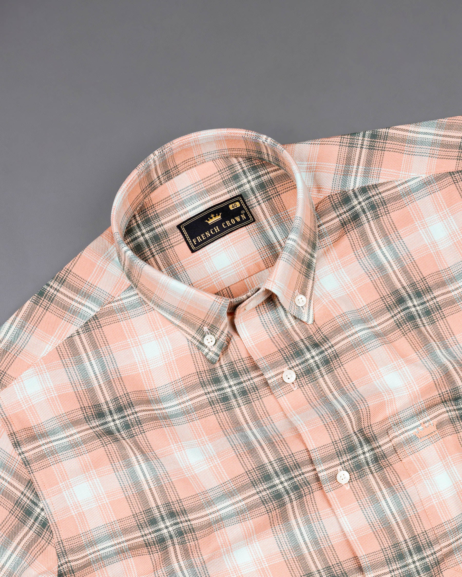 Melon Pink with Concord Light Green Twill Plaid Premium Cotton Shirt 7610-BD-38, 7610-BD-H-38, 7610-BD-39, 7610-BD-H-39, 7610-BD-40, 7610-BD-H-40, 7610-BD-42, 7610-BD-H-42, 7610-BD-44, 7610-BD-H-44, 7610-BD-46, 7610-BD-H-46, 7610-BD-48, 7610-BD-H-48, 7610-BD-50, 7610-BD-H-50, 7610-BD-52, 7610-BD-H-52