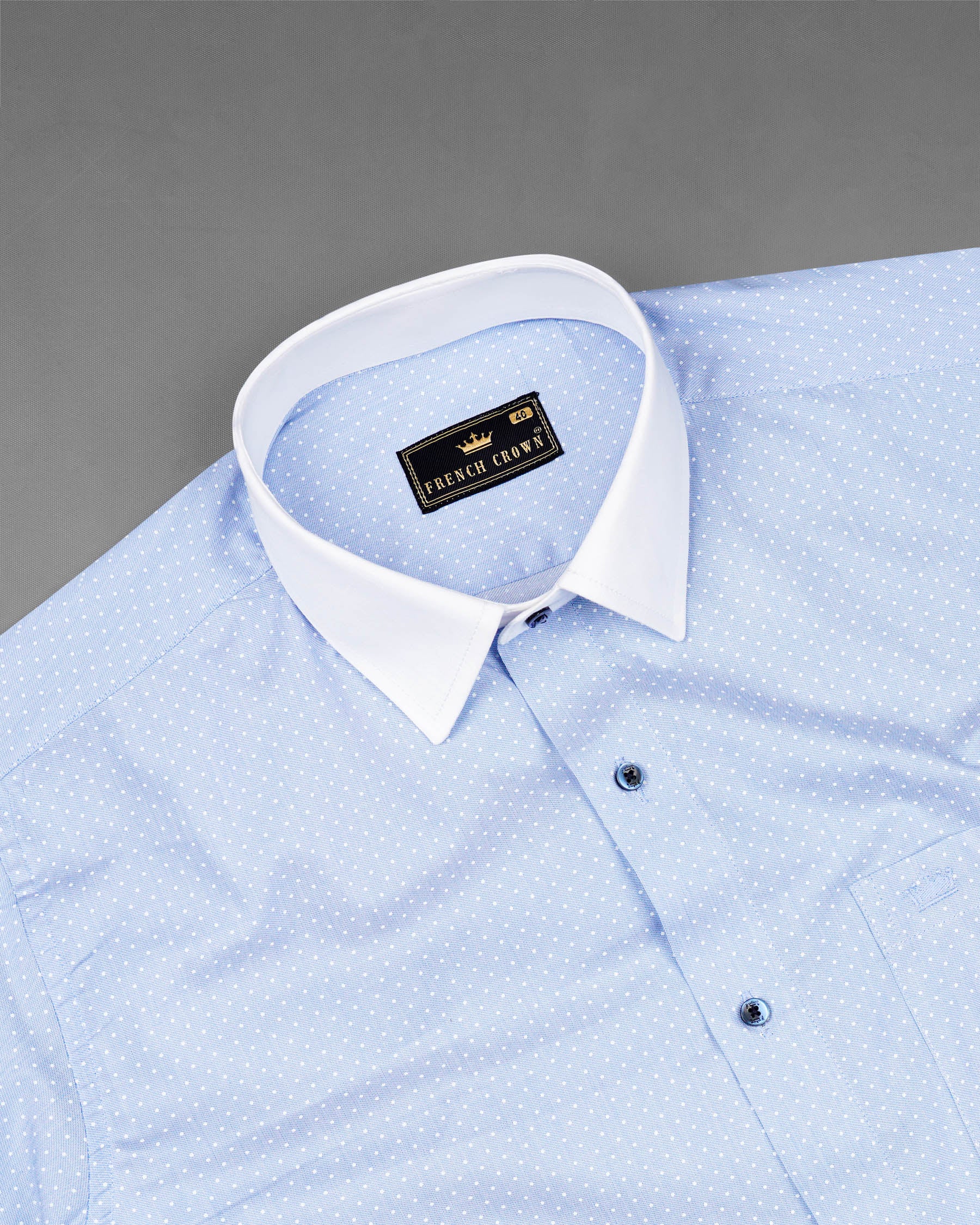 Spindle Blue Polka Dotted with White Collar Dobby Textured Premium Giza Cotton 7617-WCC-BLE-38, 7617-WCC-BLE-H-38, 7617-WCC-BLE-39,7617-WCC-BLE-H-39, 7617-WCC-BLE-40, 7617-WCC-BLE-H-40, 7617-WCC-BLE-42, 7617-WCC-BLE-H-42, 7617-WCC-BLE-44, 7617-WCC-BLE-H-44, 7617-WCC-BLE-46, 7617-WCC-BLE-H-46, 7617-WCC-BLE-48, 7617-WCC-BLE-H-48, 7617-WCC-BLE-50, 7617-WCC-BLE-H-50, 7617-WCC-BLE-52, 7617-WCC-BLE-H-52