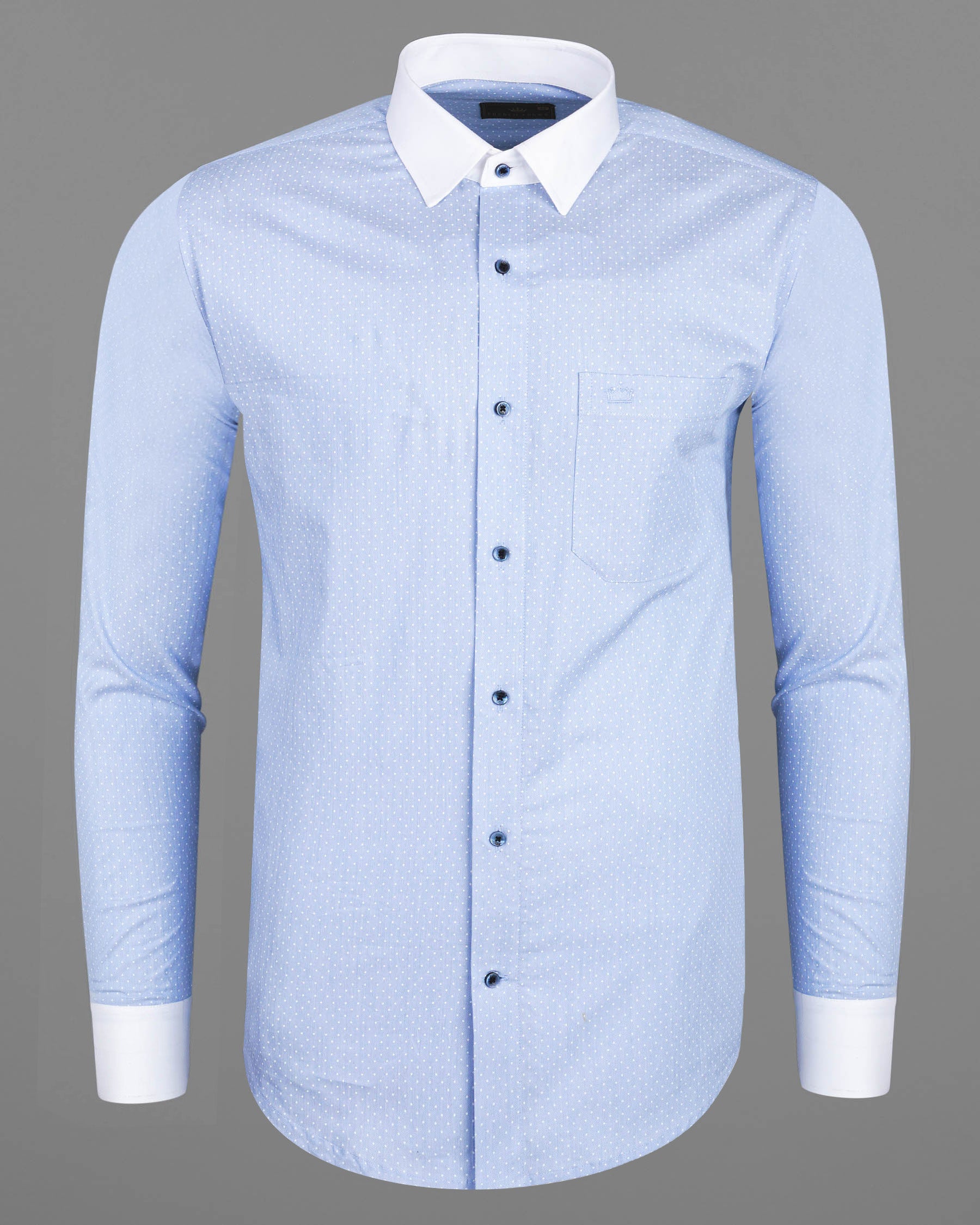 Spindle Blue Polka Dotted with White Collar Dobby Textured Premium Giza Cotton 7617-WCC-BLE-38, 7617-WCC-BLE-H-38, 7617-WCC-BLE-39,7617-WCC-BLE-H-39, 7617-WCC-BLE-40, 7617-WCC-BLE-H-40, 7617-WCC-BLE-42, 7617-WCC-BLE-H-42, 7617-WCC-BLE-44, 7617-WCC-BLE-H-44, 7617-WCC-BLE-46, 7617-WCC-BLE-H-46, 7617-WCC-BLE-48, 7617-WCC-BLE-H-48, 7617-WCC-BLE-50, 7617-WCC-BLE-H-50, 7617-WCC-BLE-52, 7617-WCC-BLE-H-52