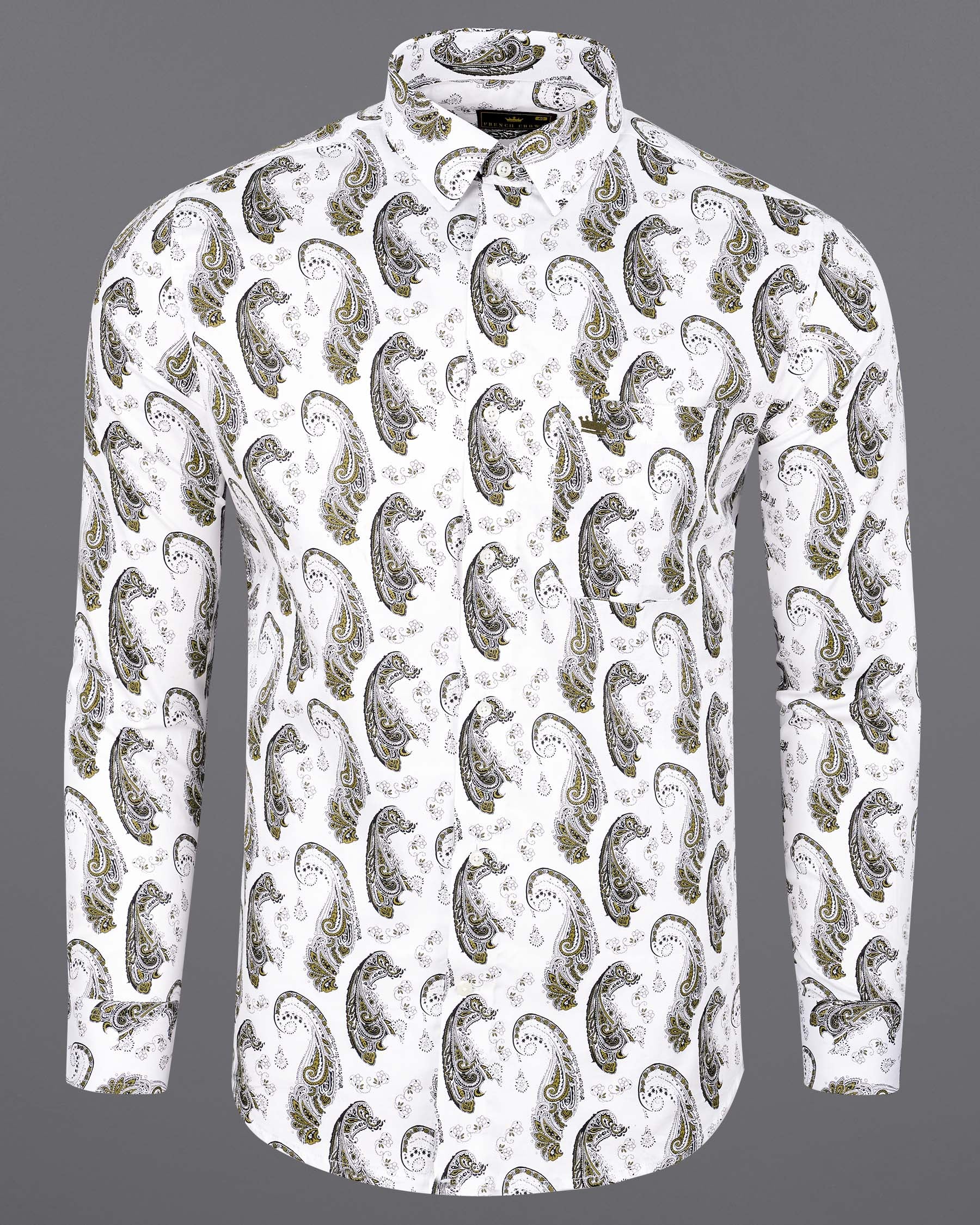 Bright White Paisley Printed Super Soft Premium Cotton Shirt 7648-38, 7648-H-38, 7648-39,7648-H-39, 7648-40, 7648-H-40, 7648-42, 7648-H-42, 7648-44, 7648-H-44, 7648-46, 7648-H-46, 7648-48, 7648-H-48, 7648-50, 7648-H-50, 7648-52, 7648-H-52