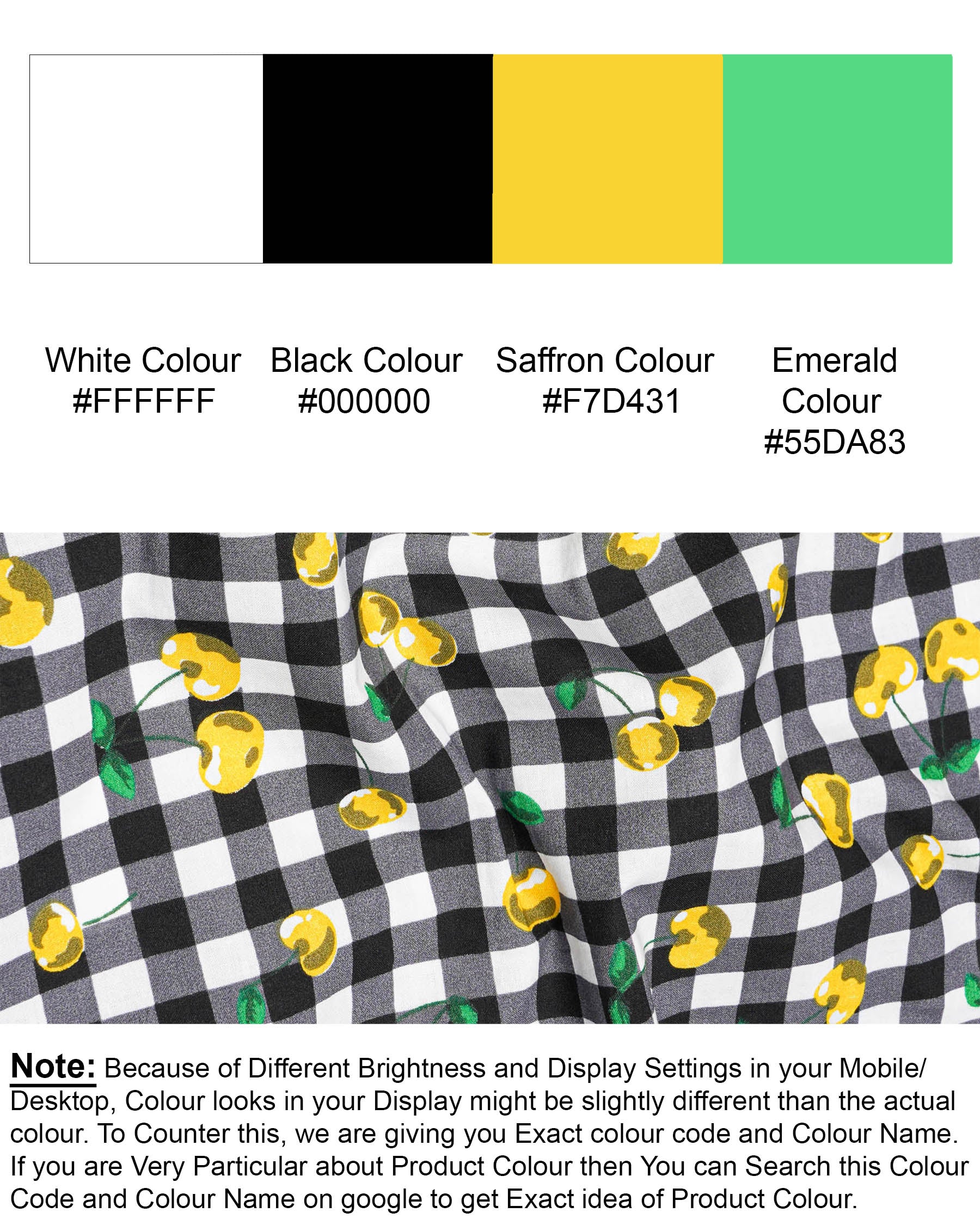 Jade Black and White Checked with yellow Cherries Printed Premium Cotton Shirt 7652-KS-38, 7652-KS-H-38, 7652-KS-39,7652-KS-H-39, 7652-KS-40, 7652-KS-H-40, 7652-KS-42, 7652-KS-H-42, 7652-KS-44, 7652-KS-H-44, 7652-KS-46, 7652-KS-H-46, 7652-KS-48, 7652-KS-H-48, 7652-KS-50, 7652-KS-H-50, 7652-KS-52, 7652-KS-H-52