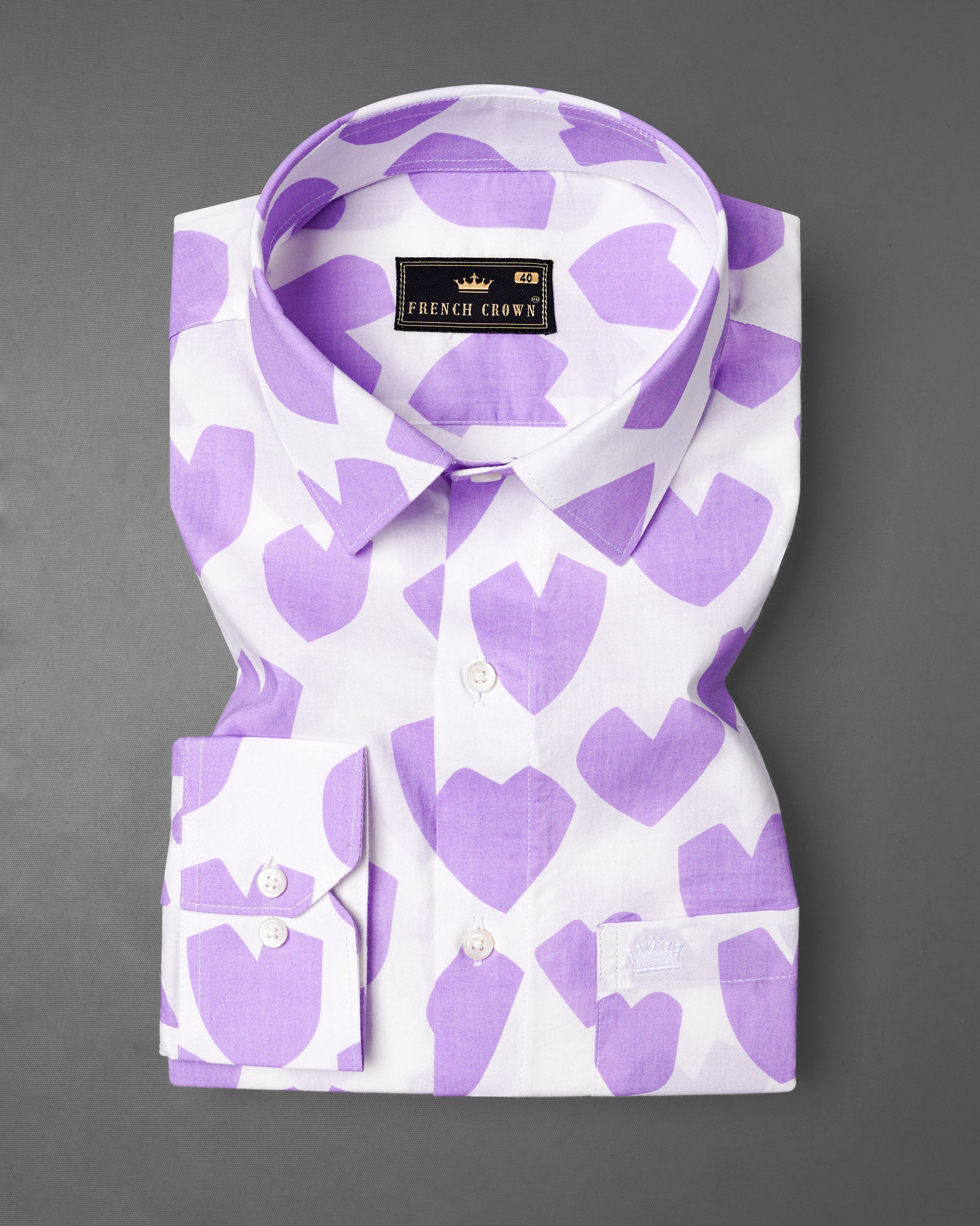 Bright White and Mauve Heart Printed Premium Cotton Shirt 7653-38, 7653-H-38, 7653-39,7653-H-39, 7653-40, 7653-H-40, 7653-42, 7653-H-42, 7653-44, 7653-H-44, 7653-46, 7653-H-46, 7653-48, 7653-H-48, 7653-50, 7653-H-50, 7653-52, 7653-H-52