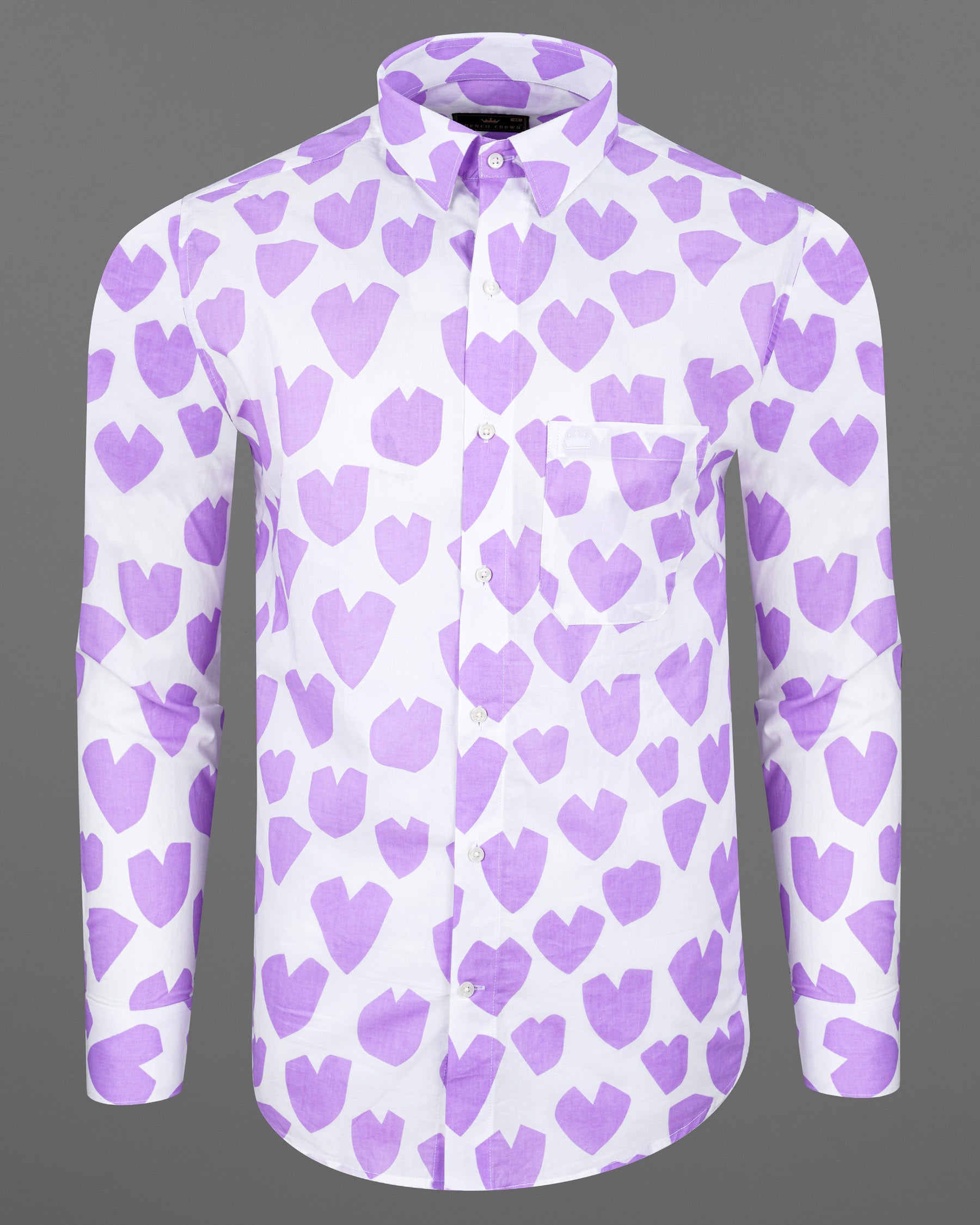 Bright White and Mauve Heart Printed Premium Cotton Shirt 7653-38, 7653-H-38, 7653-39,7653-H-39, 7653-40, 7653-H-40, 7653-42, 7653-H-42, 7653-44, 7653-H-44, 7653-46, 7653-H-46, 7653-48, 7653-H-48, 7653-50, 7653-H-50, 7653-52, 7653-H-52