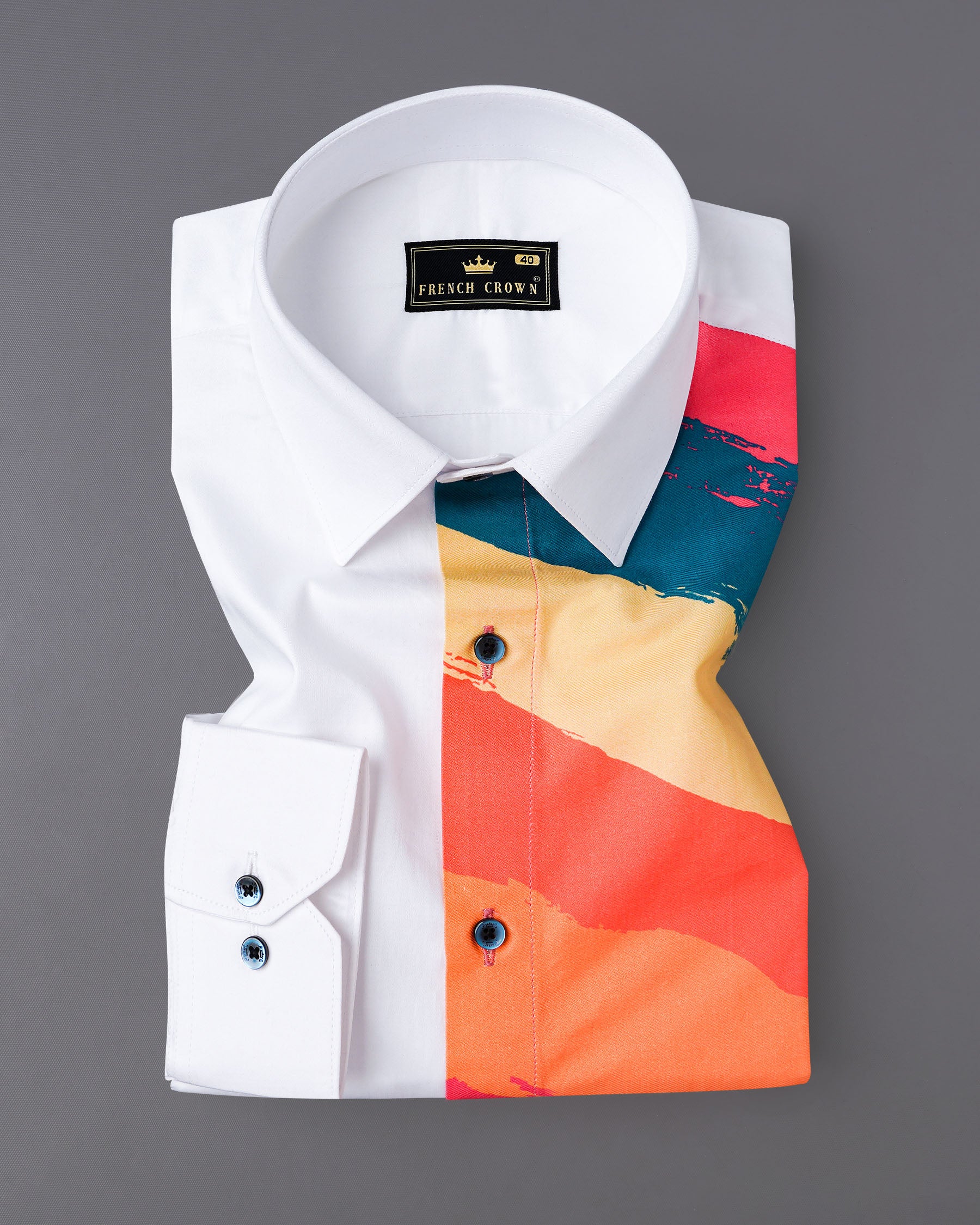 Half-White and Half-Printed Super Soft Premium Cotton Designer Shirt 7657-BLE-38, 7657-BLE-H-38, 7657-BLE-39,7657-BLE-H-39, 7657-BLE-40, 7657-BLE-H-40, 7657-BLE-42, 7657-BLE-H-42, 7657-BLE-44, 7657-BLE-H-44, 7657-BLE-46, 7657-BLE-H-46, 7657-BLE-48, 7657-BLE-H-48, 7657-BLE-50, 7657-BLE-H-50, 7657-BLE-52, 7657-BLE-H-52