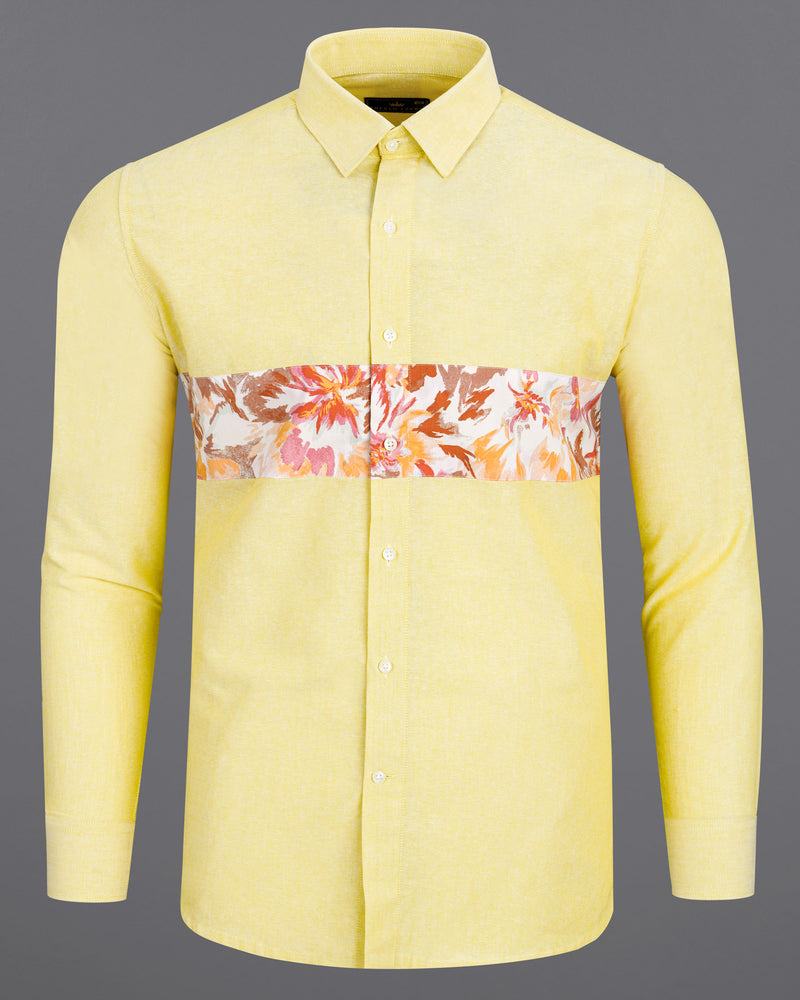 Moccasin Yellow Floral Patched Royal Oxford Designer Shirt 7695-P213-38, 7695-P213-H-38, 7695-P213-39,7695-P213-H-39, 7695-P213-40, 7695-P213-H-40, 7695-P213-42, 7695-P213-H-42, 7695-P213-44, 7695-P213-H-44, 7695-P213-46, 7695-P213-H-46, 7695-P213-48, 7695-P213-H-48, 7695-P213-50, 7695-P213-H-50, 7695-P213-52, 7695-P213-H-52
