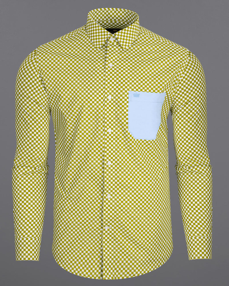 ALPINE OLIVE GREEN AND BRIGHT WHITE CHECKED PREMIUM COTTON DESIGNER SHIRT