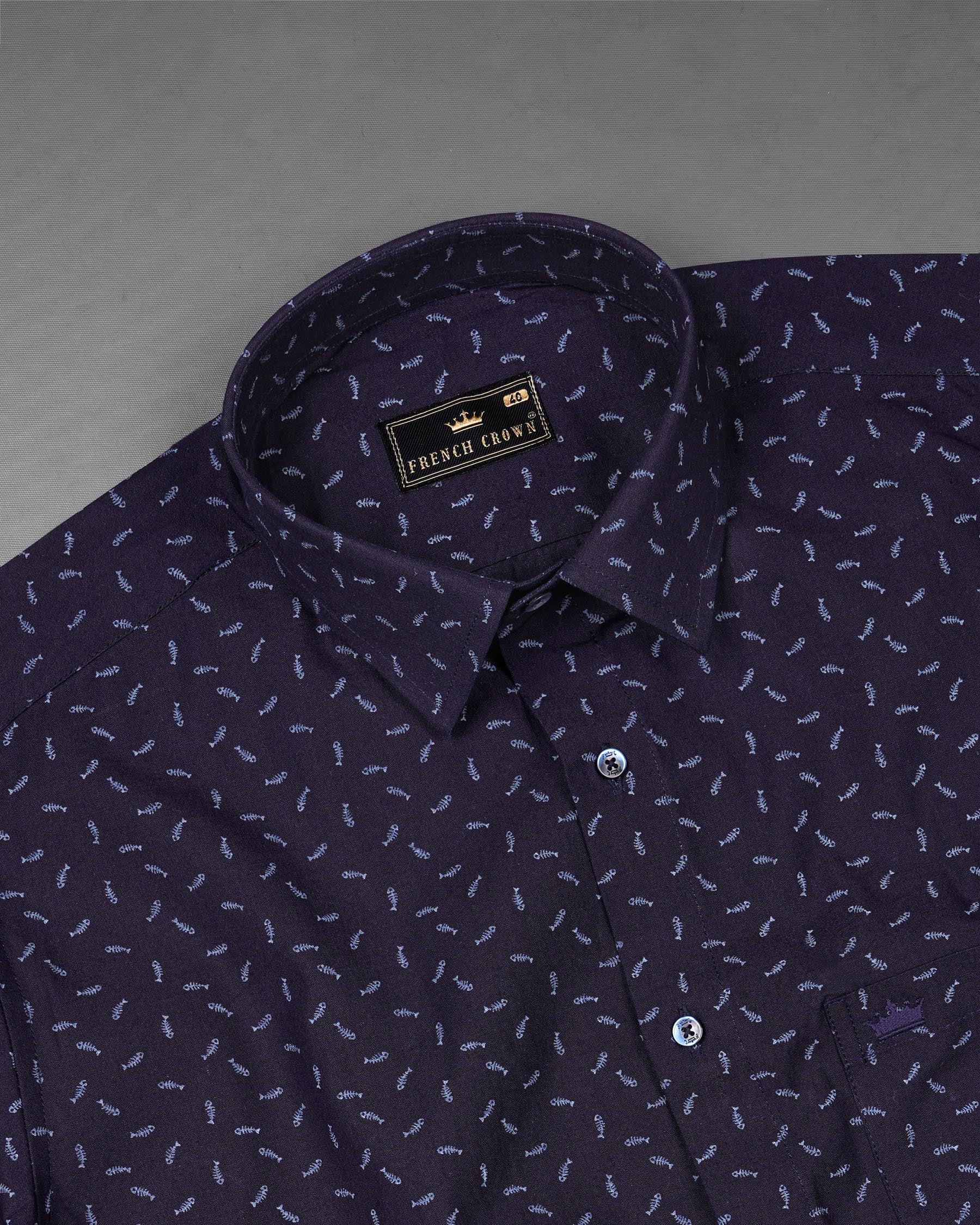 Bastille Navy Blue Fish Printed Chambray Textured Premium Cotton Shirt 7707-BLE-38, 7707-BLE-H-38, 7707-BLE-39,7707-BLE-H-39, 7707-BLE-40, 7707-BLE-H-40, 7707-BLE-42, 7707-BLE-H-42, 7707-BLE-44, 7707-BLE-H-44, 7707-BLE-46, 7707-BLE-H-46, 7707-BLE-48, 7707-BLE-H-48, 7707-BLE-50, 7707-BLE-H-50, 7707-BLE-52, 7707-BLE-H-52