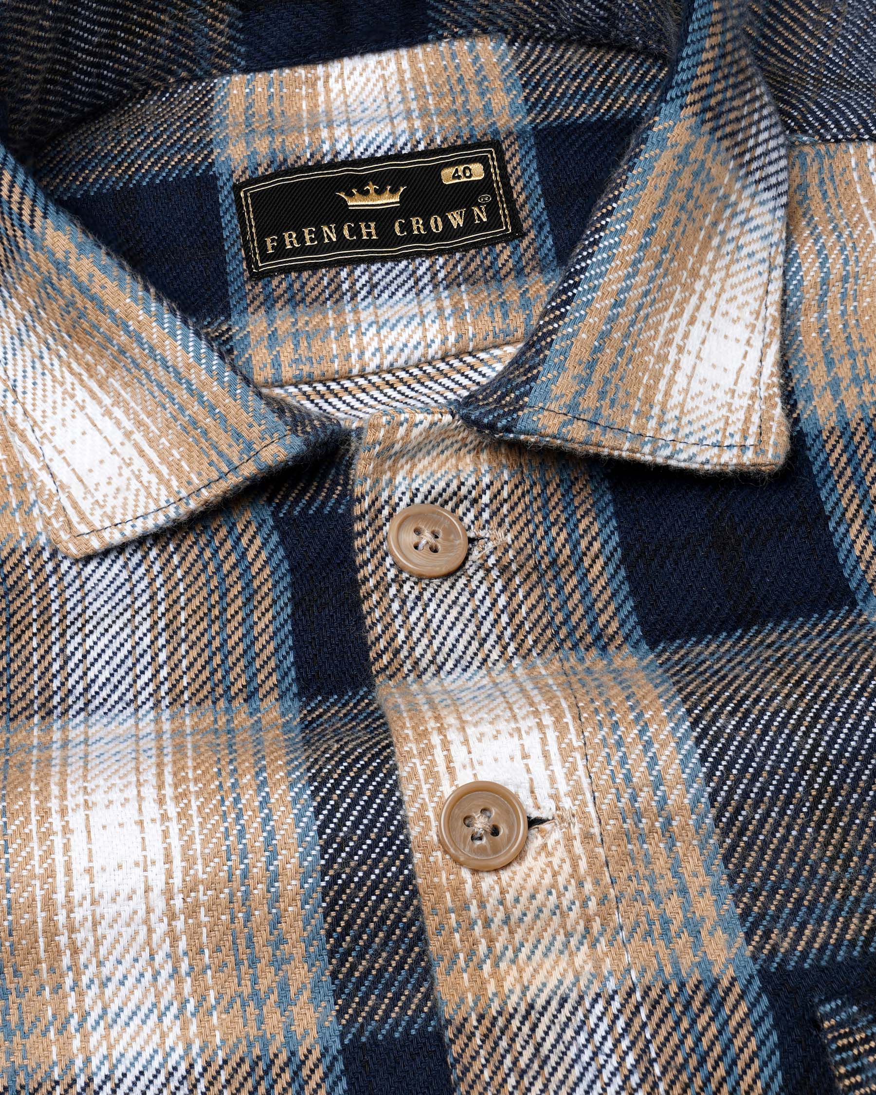 Ebony Clay Navy Blue and Sandrift Brown Plaid Flannel Designer Over Shirt 7738-OS-CA-P180-38, 7738-OS-CA-P180-39, 7738-OS-CA-P180-40, 7738-OS-CA-P180-42, 7738-OS-CA-P180-44, 7738-OS-CA-P180-46, 7738-OS-CA-P180-48, 7738-OS-CA-P180-50, 7738-OS-CA-P180-52, 