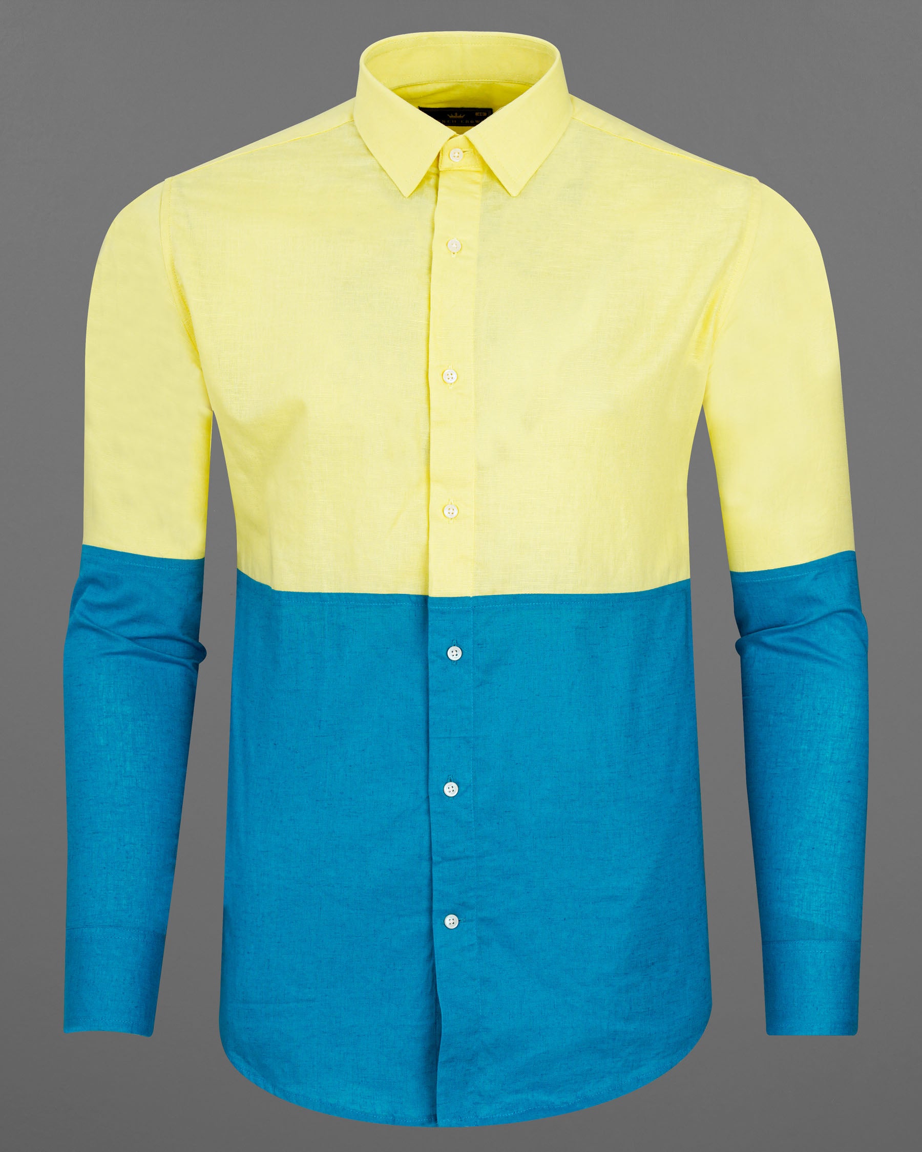 Blond Yellow with Bondi Blue Luxurious Linen Designer Shirt 7752-P117-38, 7752-P117-H-38, 7752-P117-39,7752-P117-H-39, 7752-P117-40, 7752-P117-H-40, 7752-P117-42, 7752-P117-H-42, 7752-P117-44, 7752-P117-H-44, 7752-P117-46, 7752-P117-H-46, 7752-P117-48, 7752-P117-H-48, 7752-P117-50, 7752-P117-H-50, 7752-P117-52, 7752-P117-H-52