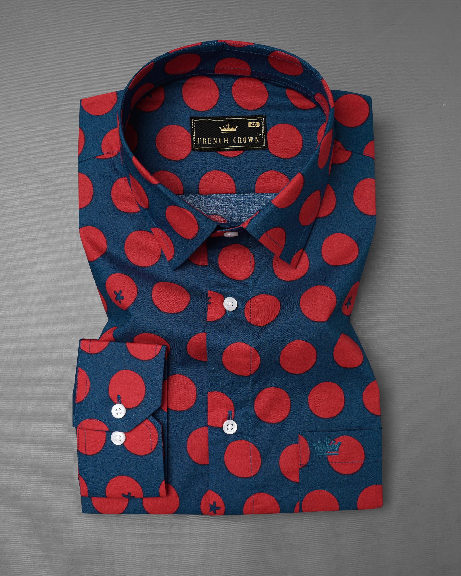 Big Stone Blue and Deep Carmine Polka Dotted Premium Cotton Shirt 7767-38, 7767-H-38, 7767-39,7767-H-39, 7767-40, 7767-H-40, 7767-42, 7767-H-42, 7767-44, 7767-H-44, 7767-46, 7767-H-46, 7767-48, 7767-H-48, 7767-50, 7767-H-50, 7767-52, 7767-H-52