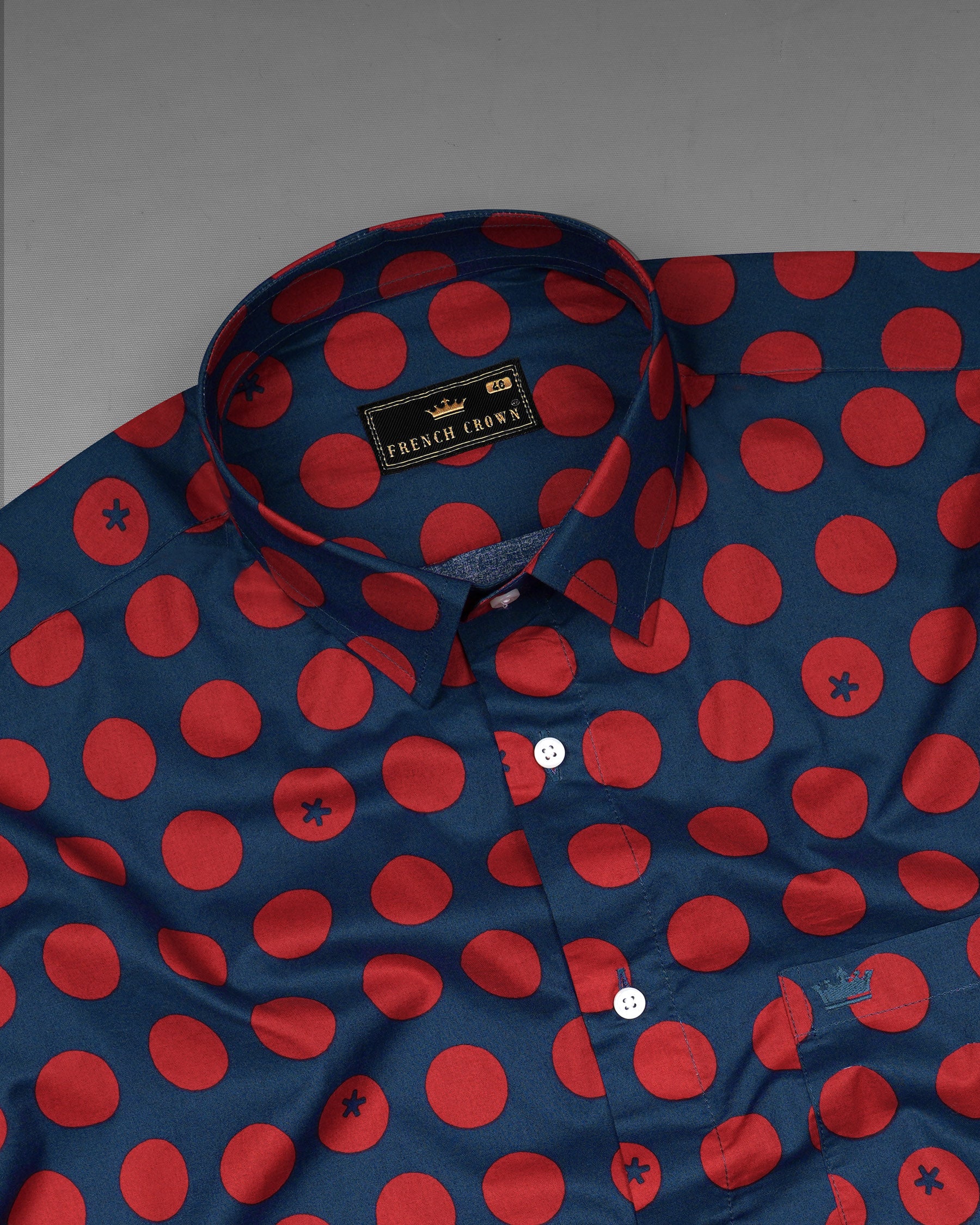 Big Stone Blue and Deep Carmine Polka Dotted Premium Cotton Shirt 7767-38, 7767-H-38, 7767-39,7767-H-39, 7767-40, 7767-H-40, 7767-42, 7767-H-42, 7767-44, 7767-H-44, 7767-46, 7767-H-46, 7767-48, 7767-H-48, 7767-50, 7767-H-50, 7767-52, 7767-H-52