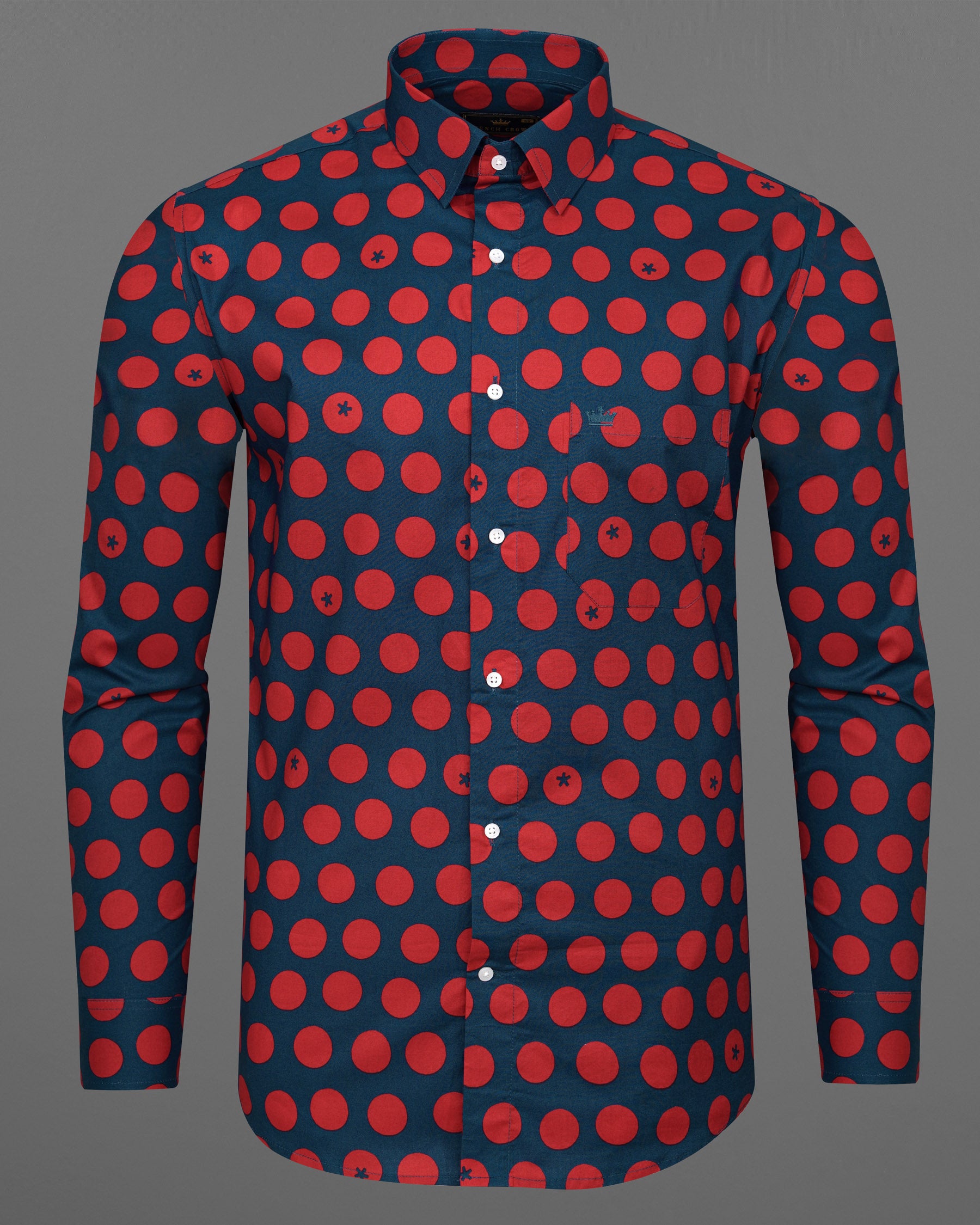 Big Stone Blue and Deep Carmine Polka Dotted Premium Cotton Shirt 7767-38, 7767-H-38, 7767-39,7767-H-39, 7767-40, 7767-H-40, 7767-42, 7767-H-42, 7767-44, 7767-H-44, 7767-46, 7767-H-46, 7767-48, 7767-H-48, 7767-50, 7767-H-50, 7767-52, 7767-H-52