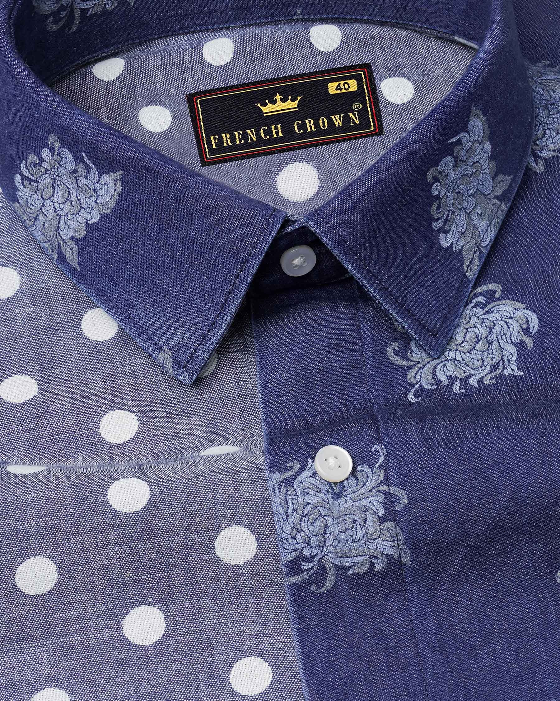 Gunpowder Blue Polka Dotted Chambray Textured Premium Cotton Designer denim Shirt 7777-P201-38, 7777-P201-39, 7777-P201-40, 7777-P201-42, 7777-P201-44, 7777-P201-46, 7777-P201-48, 7777-P201-50, 7777-P201-52