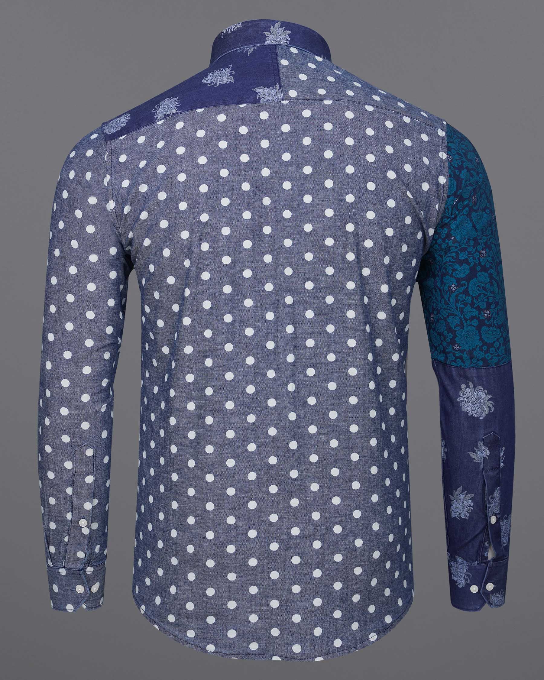 Gunpowder Blue Polka Dotted Chambray Textured Premium Cotton Designer denim Shirt 7777-P201-38, 7777-P201-39, 7777-P201-40, 7777-P201-42, 7777-P201-44, 7777-P201-46, 7777-P201-48, 7777-P201-50, 7777-P201-52