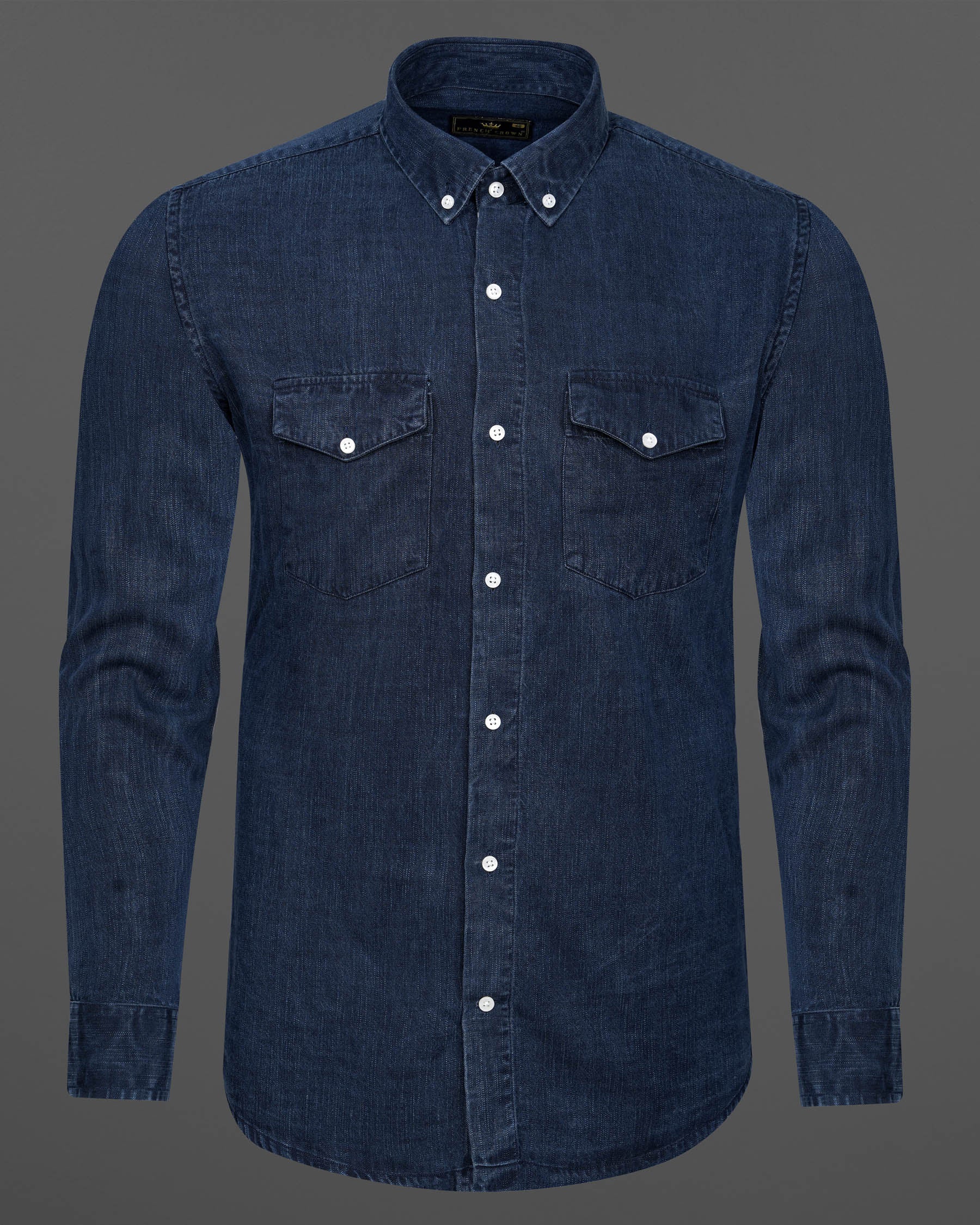 Gunmetal Blue Chambray Textured Premium Cotton Designer Overshirt/Shacket