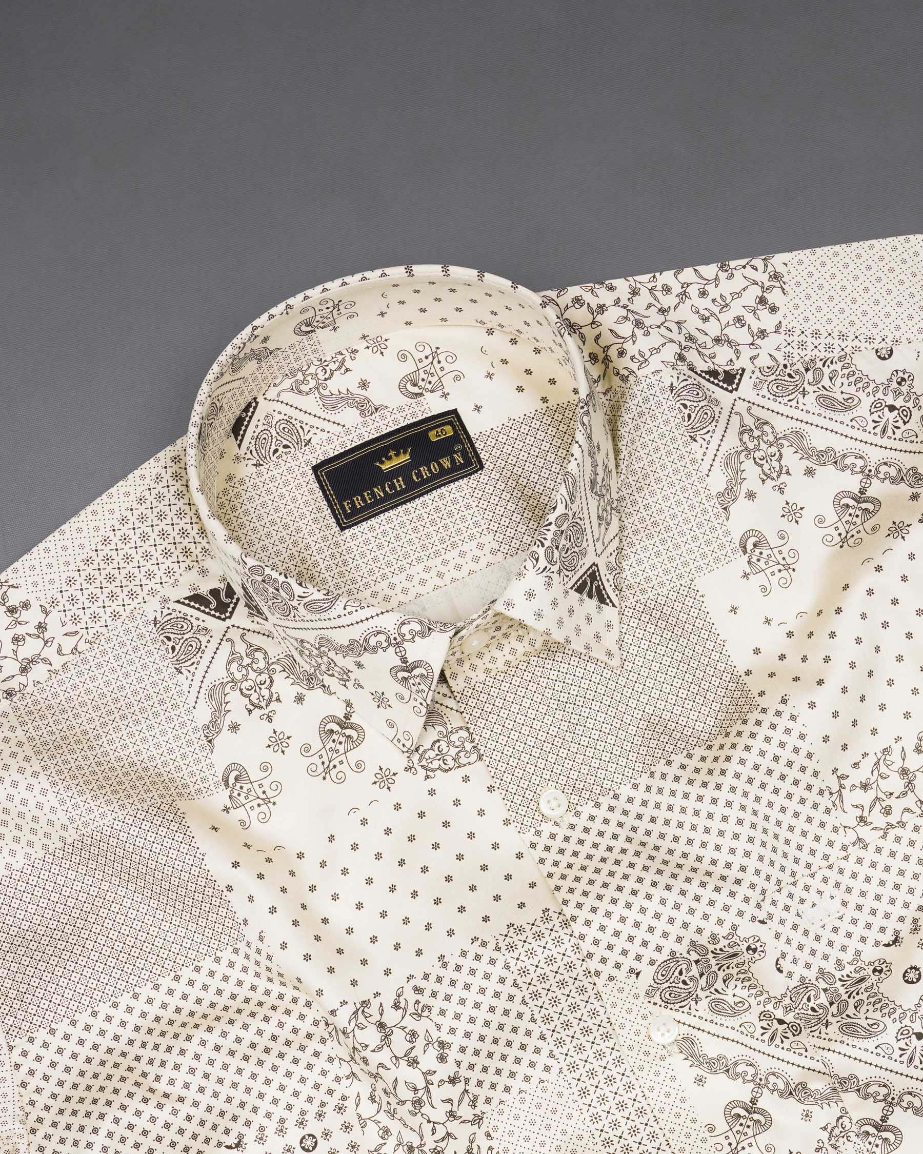 Pearl Bush Cream Boho Chic Printed Super Soft Premium Cotton Shirt 7803-38, 7803-H-38, 7803-39,7803-H-39, 7803-40, 7803-H-40, 7803-42, 7803-H-42, 7803-44, 7803-H-44, 7803-46, 7803-H-46, 7803-48, 7803-H-48, 7803-50, 7803-H-50, 7803-52, 7803-H-52