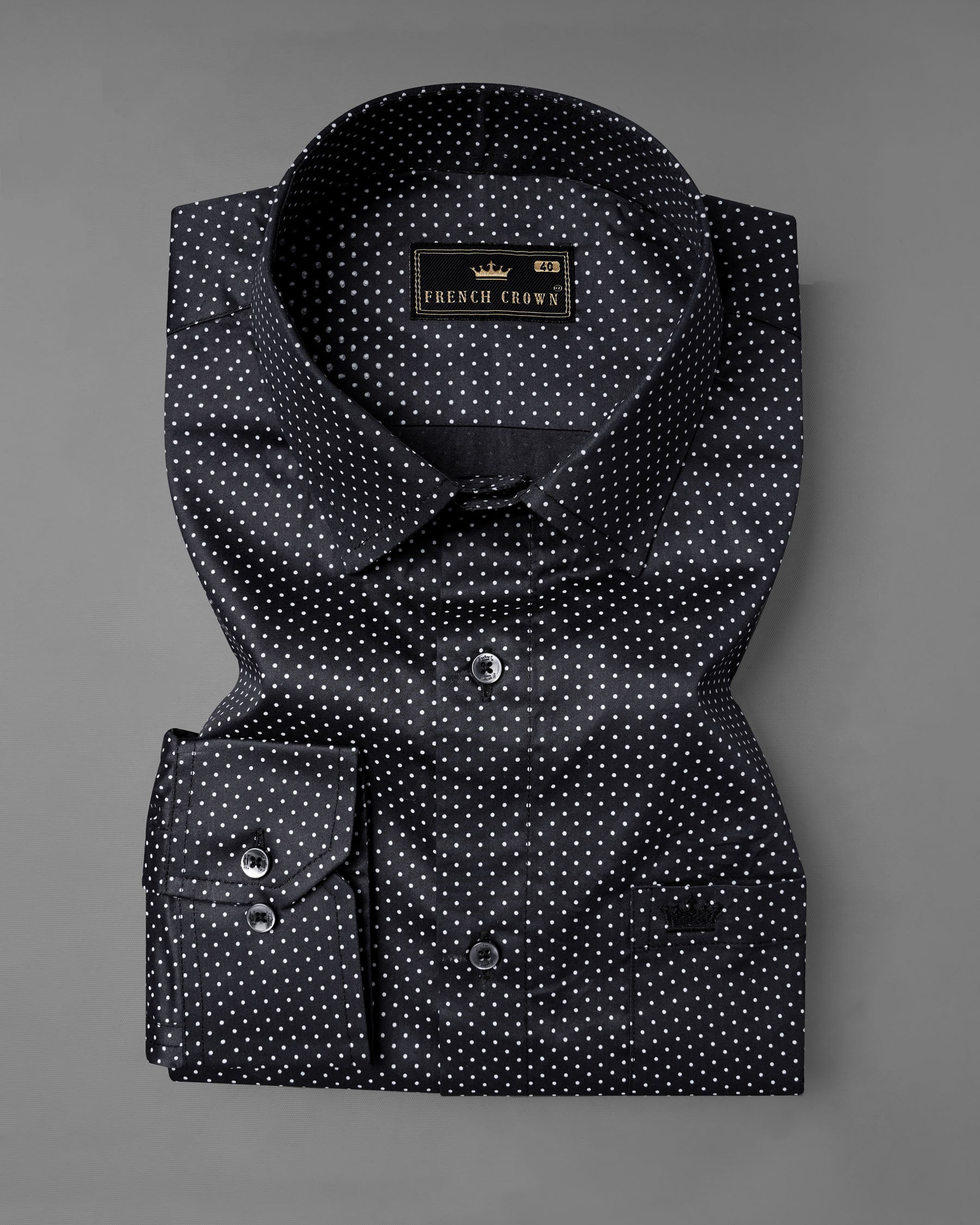 Jade Black Polka Dotted Premium Cotton Shirt 7813-BLK-38, 7813-BLK-H-38, 7813-BLK-39,7813-BLK-H-39, 7813-BLK-40, 7813-BLK-H-40, 7813-BLK-42, 7813-BLK-H-42, 7813-BLK-44, 7813-BLK-H-44, 7813-BLK-46, 7813-BLK-H-46, 7813-BLK-48, 7813-BLK-H-48, 7813-BLK-50, 7813-BLK-H-50, 7813-BLK-52, 7813-BLK-H-52