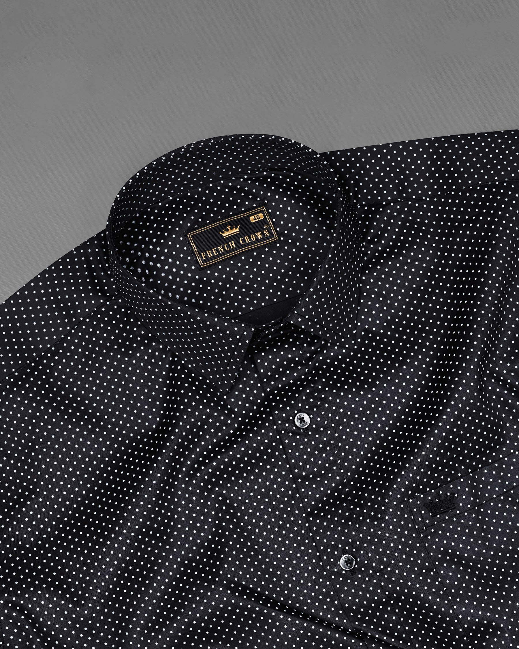 Jade Black Polka Dotted Premium Cotton Shirt 7813-BLK-38, 7813-BLK-H-38, 7813-BLK-39,7813-BLK-H-39, 7813-BLK-40, 7813-BLK-H-40, 7813-BLK-42, 7813-BLK-H-42, 7813-BLK-44, 7813-BLK-H-44, 7813-BLK-46, 7813-BLK-H-46, 7813-BLK-48, 7813-BLK-H-48, 7813-BLK-50, 7813-BLK-H-50, 7813-BLK-52, 7813-BLK-H-52