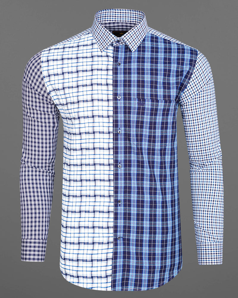 Bright White with Tuna Blue Plaid Premium Cotton Designer Shirt 7825-BLE-P89-38, 7825-BLE-P89-39, 7825-BLE-P89-40, 7825-BLE-P89-42, 7825-BLE-P89-44, 7825-BLE-P89-46, 7825-BLE-P89-48, 7825-BLE-P89-50, 7825-BLE-P89-52