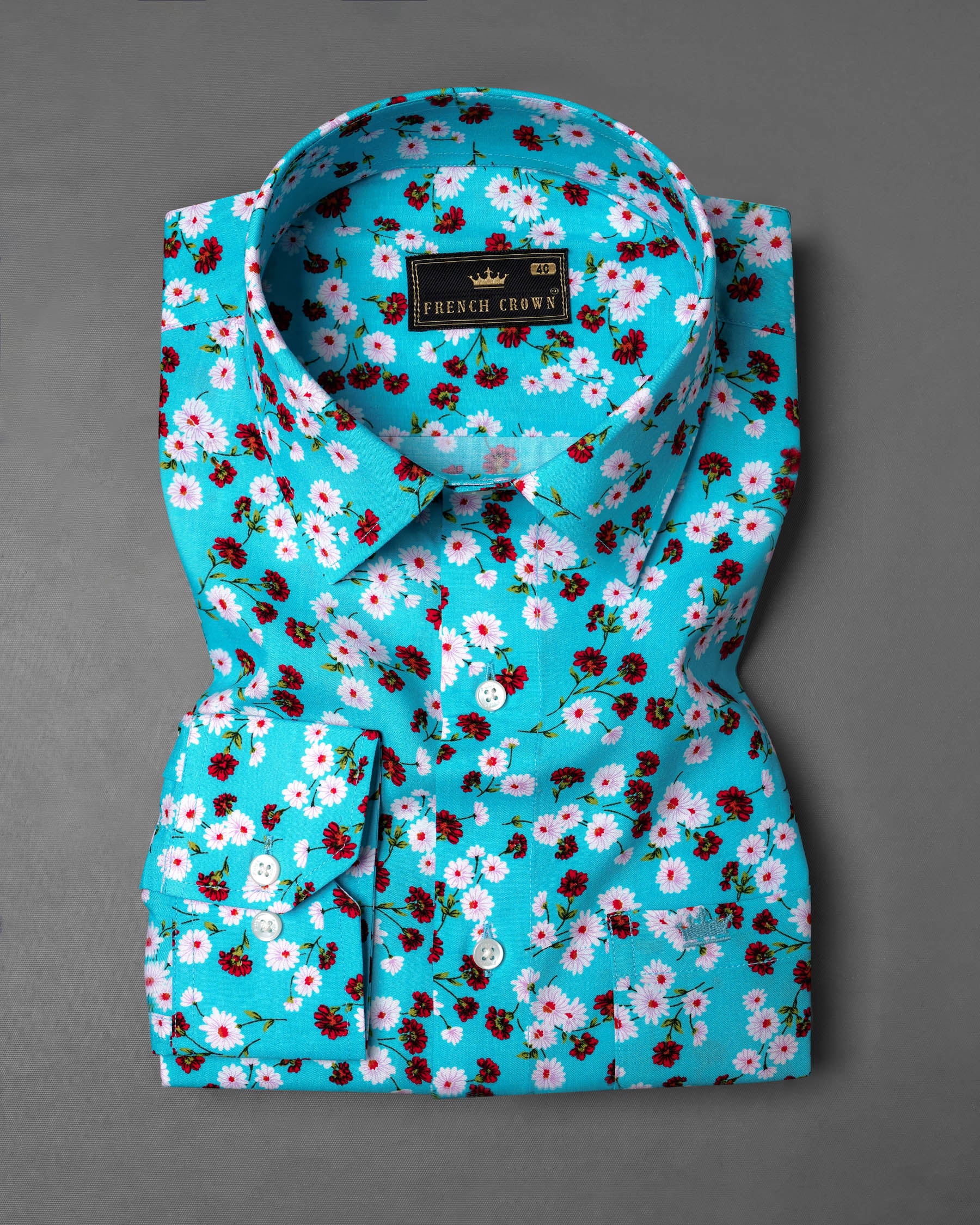 Topaz Blue Ditzy Printed Premium Cotton Shirt 7834-38, 7834-H-38, 7834-39,7834-H-39, 7834-40, 7834-H-40, 7834-42, 7834-H-42, 7834-44, 7834-H-44, 7834-46, 7834-H-46, 7834-48, 7834-H-48, 7834-50, 7834-H-50, 7834-52, 7834-H-52