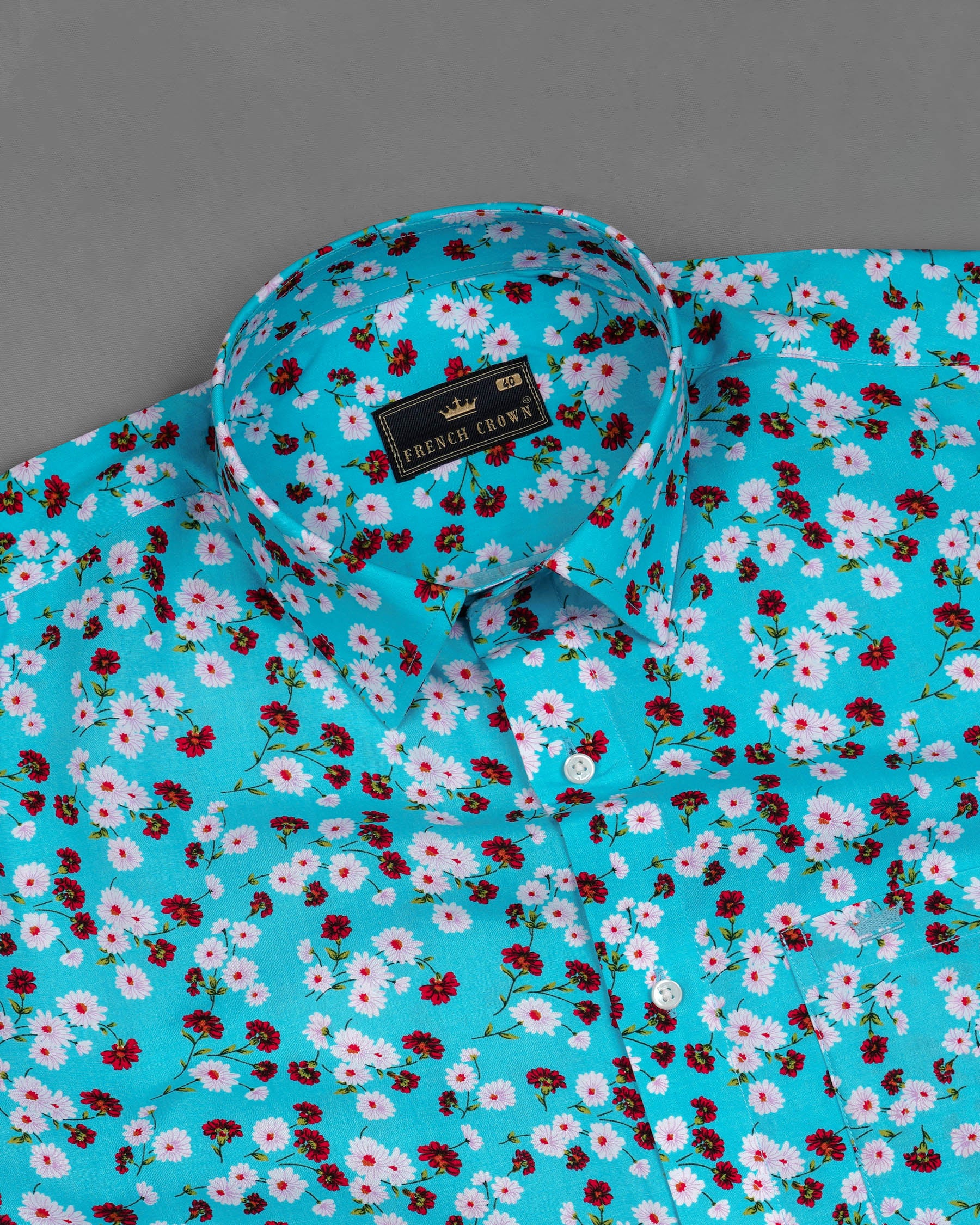 Topaz Blue Ditzy Printed Premium Cotton Shirt 7834-38, 7834-H-38, 7834-39,7834-H-39, 7834-40, 7834-H-40, 7834-42, 7834-H-42, 7834-44, 7834-H-44, 7834-46, 7834-H-46, 7834-48, 7834-H-48, 7834-50, 7834-H-50, 7834-52, 7834-H-52