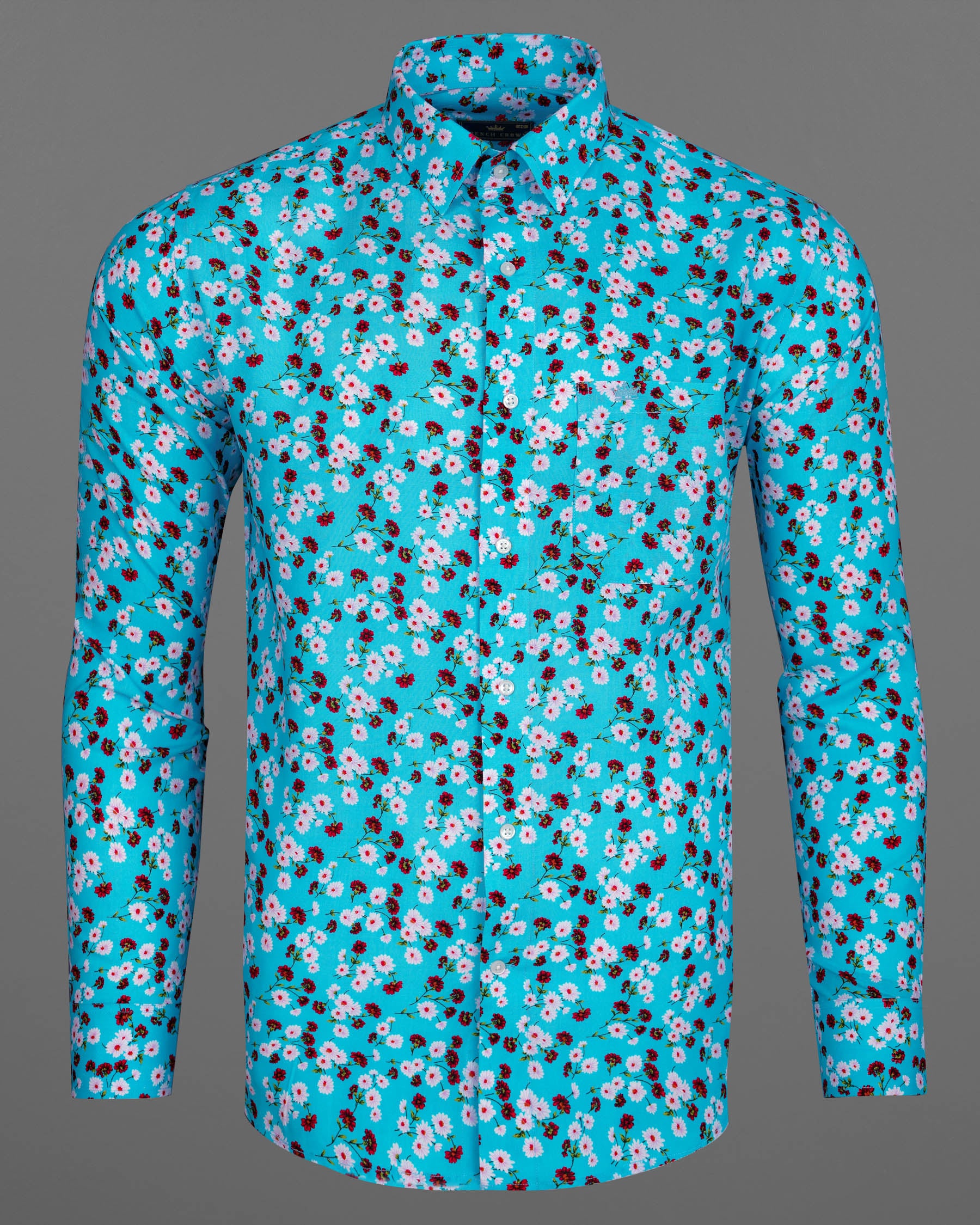 Topaz Blue Ditzy Printed Premium Cotton Shirt 7834-38, 7834-H-38, 7834-39,7834-H-39, 7834-40, 7834-H-40, 7834-42, 7834-H-42, 7834-44, 7834-H-44, 7834-46, 7834-H-46, 7834-48, 7834-H-48, 7834-50, 7834-H-50, 7834-52, 7834-H-52