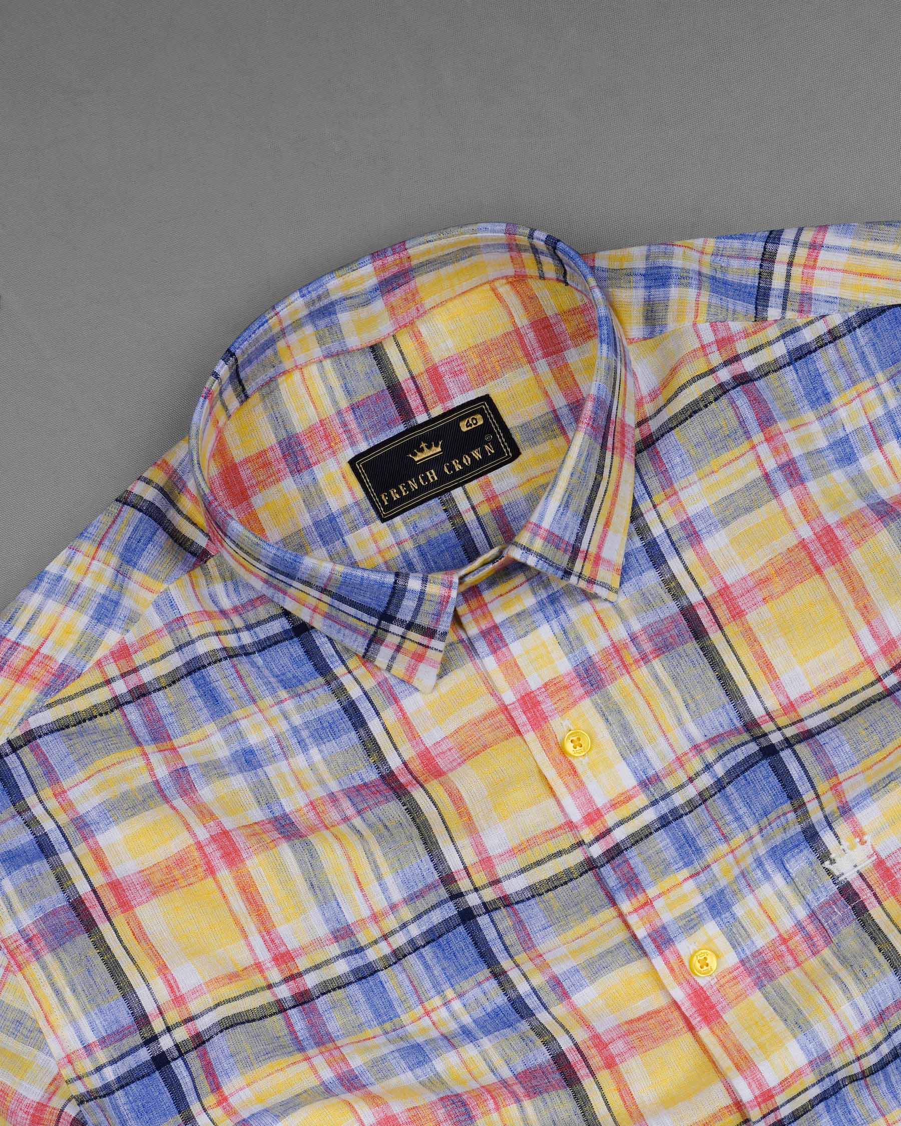 Fall Leaf Yellow and Yonder Blue Plaid Chambray Textured Premium Cotton Shirt 7844-YL-38, 7844-YL-H-38, 7844-YL-39,7844-YL-H-39, 7844-YL-40, 7844-YL-H-40, 7844-YL-42, 7844-YL-H-42, 7844-YL-44, 7844-YL-H-44, 7844-YL-46, 7844-YL-H-46, 7844-YL-48, 7844-YL-H-48, 7844-YL-50, 7844-YL-H-50, 7844-YL-52, 7844-YL-H-52