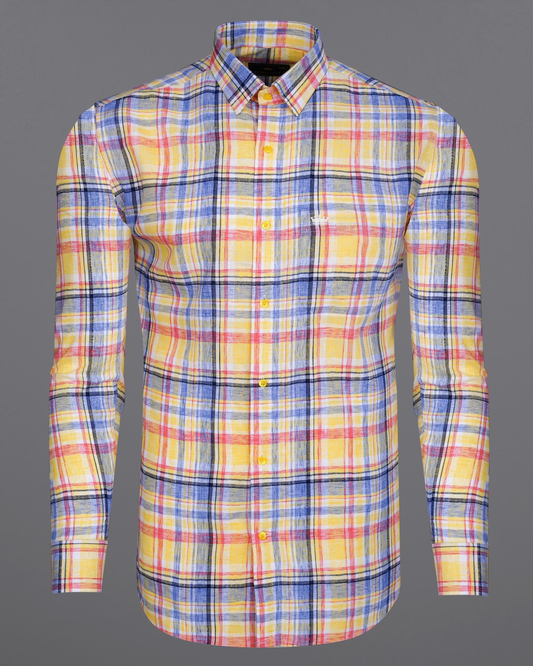 Fall Leaf Yellow and Yonder Blue Plaid Chambray Textured Premium Cotton Shirt 7844-YL-38, 7844-YL-H-38, 7844-YL-39,7844-YL-H-39, 7844-YL-40, 7844-YL-H-40, 7844-YL-42, 7844-YL-H-42, 7844-YL-44, 7844-YL-H-44, 7844-YL-46, 7844-YL-H-46, 7844-YL-48, 7844-YL-H-48, 7844-YL-50, 7844-YL-H-50, 7844-YL-52, 7844-YL-H-52