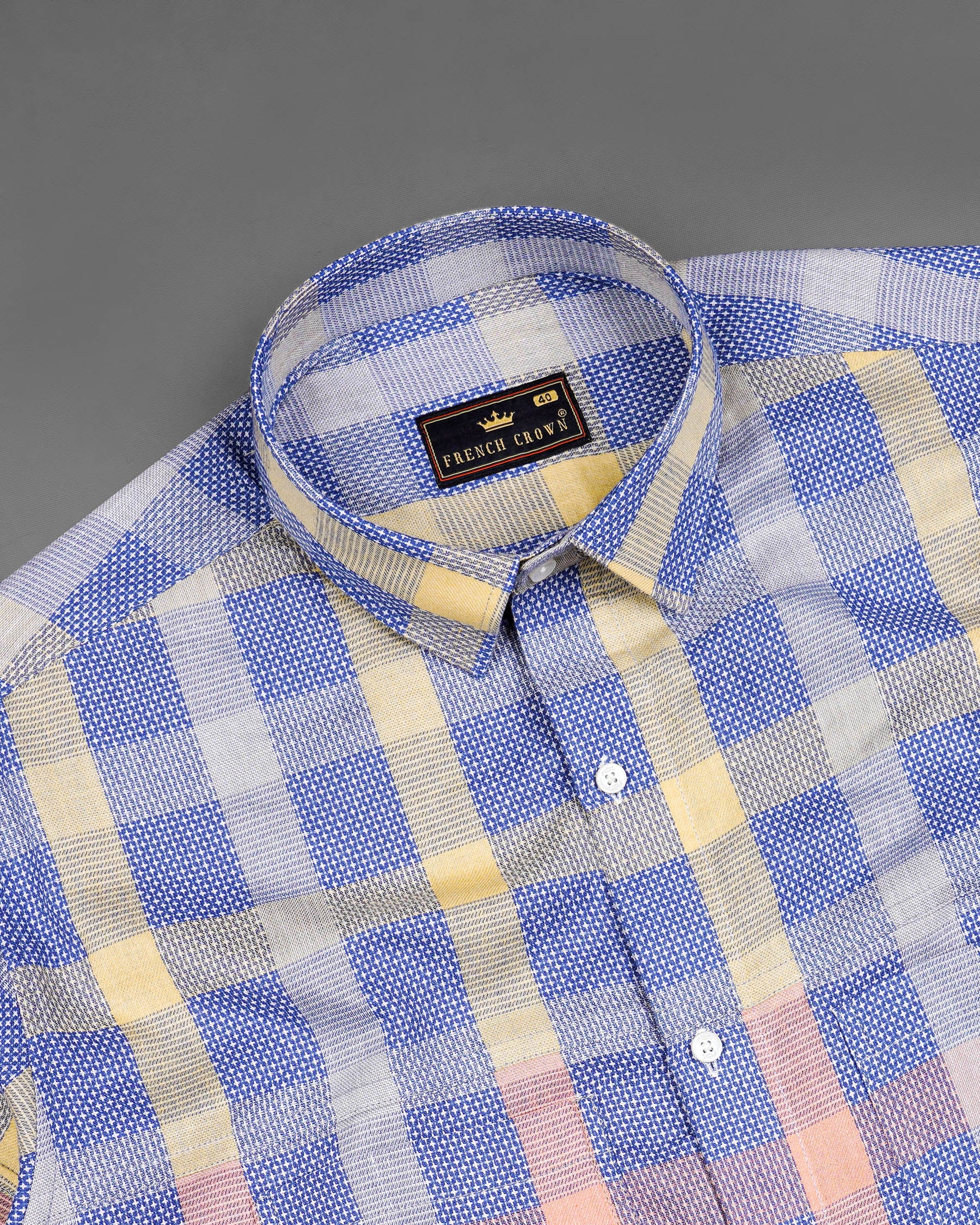 Scampi Blue Plaid Dobby Textured Premium Giza Cotton Designer Shirt 7848-P117-38, 7848-P117-39, 7848-P117-40, 7848-P117-42, 7848-P117-44, 7848-P117-46, 7848-P117-48, 7848-P117-50, 7848-P117-52