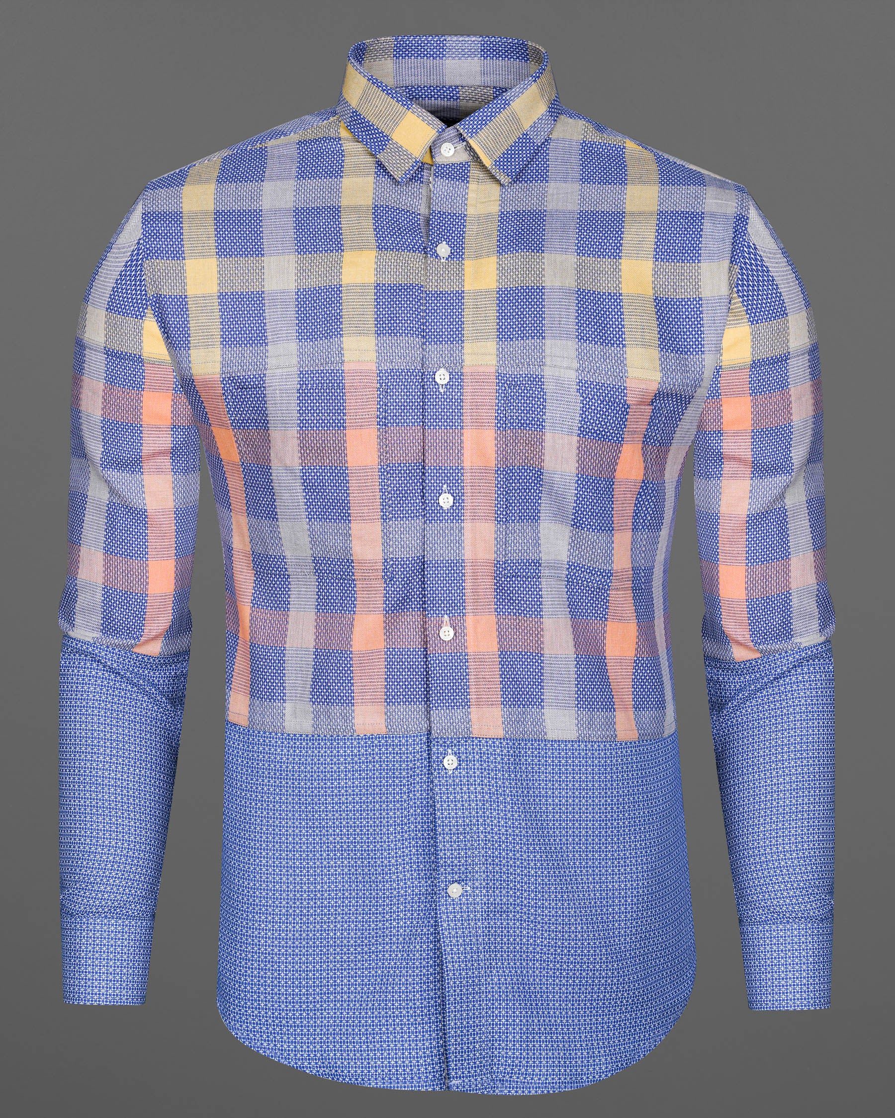 Scampi Blue Plaid Dobby Textured Premium Giza Cotton Designer Shirt 7848-P117-38, 7848-P117-39, 7848-P117-40, 7848-P117-42, 7848-P117-44, 7848-P117-46, 7848-P117-48, 7848-P117-50, 7848-P117-52