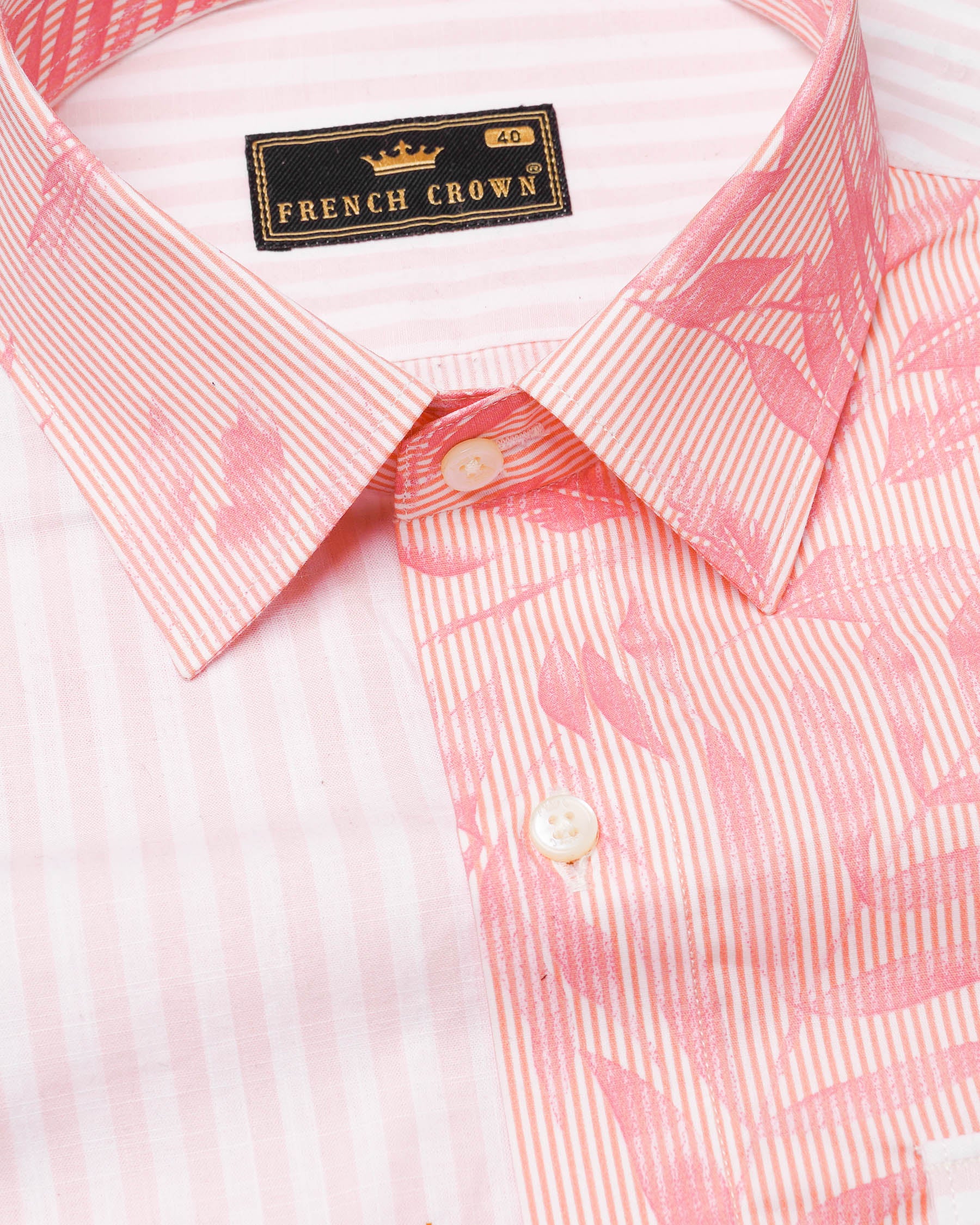 Salmon Peach Leaves Printed Premium Cotton Designer Shirt 7862-P147-38, 7862-P147-39, 7862-P147-40, 7862-P147-42, 7862-P147-44, 7862-P147-46, 7862-P147-48, 7862-P147-50, 7862-P147-52