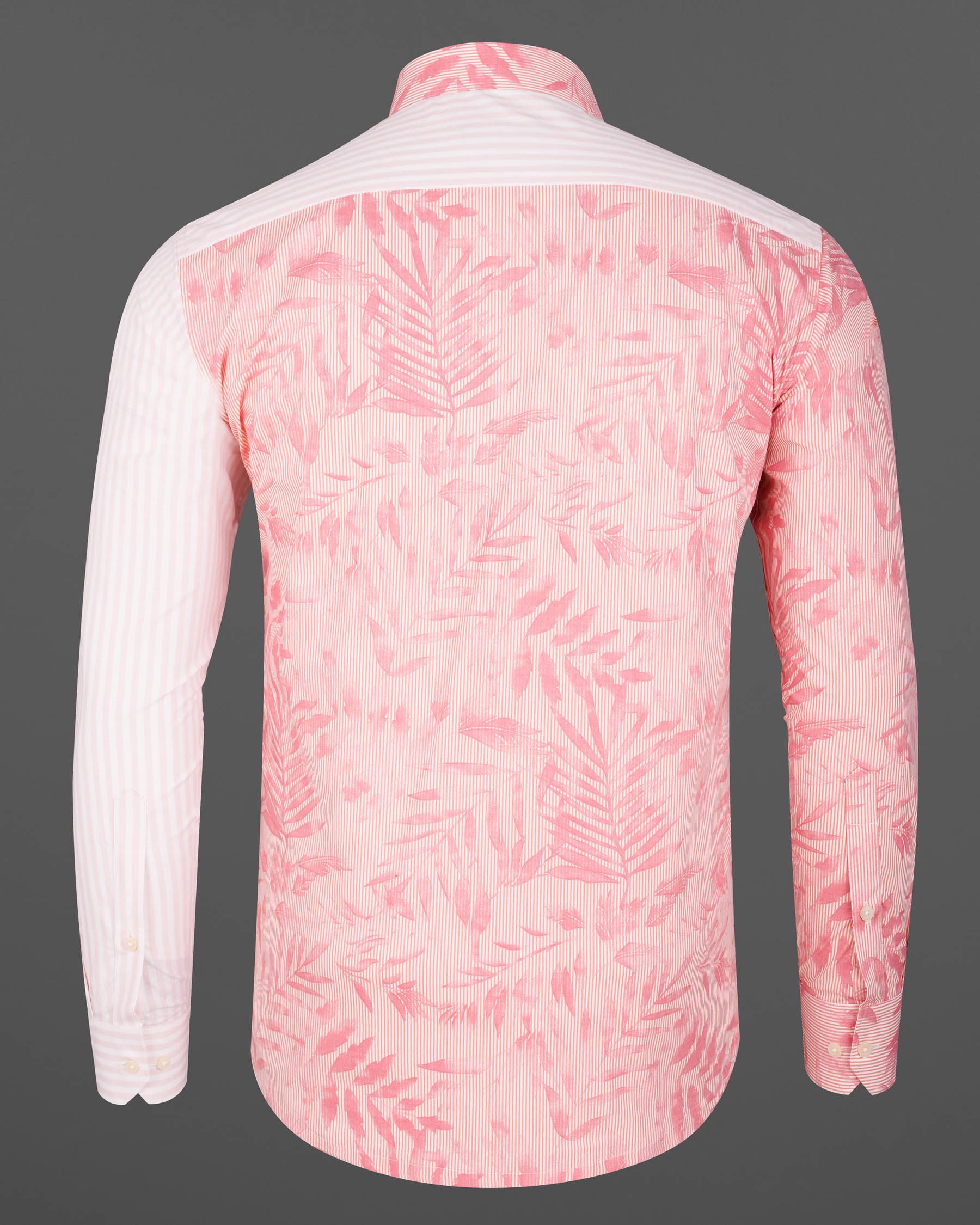 Salmon Peach Leaves Printed Premium Cotton Designer Shirt 7862-P147-38, 7862-P147-39, 7862-P147-40, 7862-P147-42, 7862-P147-44, 7862-P147-46, 7862-P147-48, 7862-P147-50, 7862-P147-52