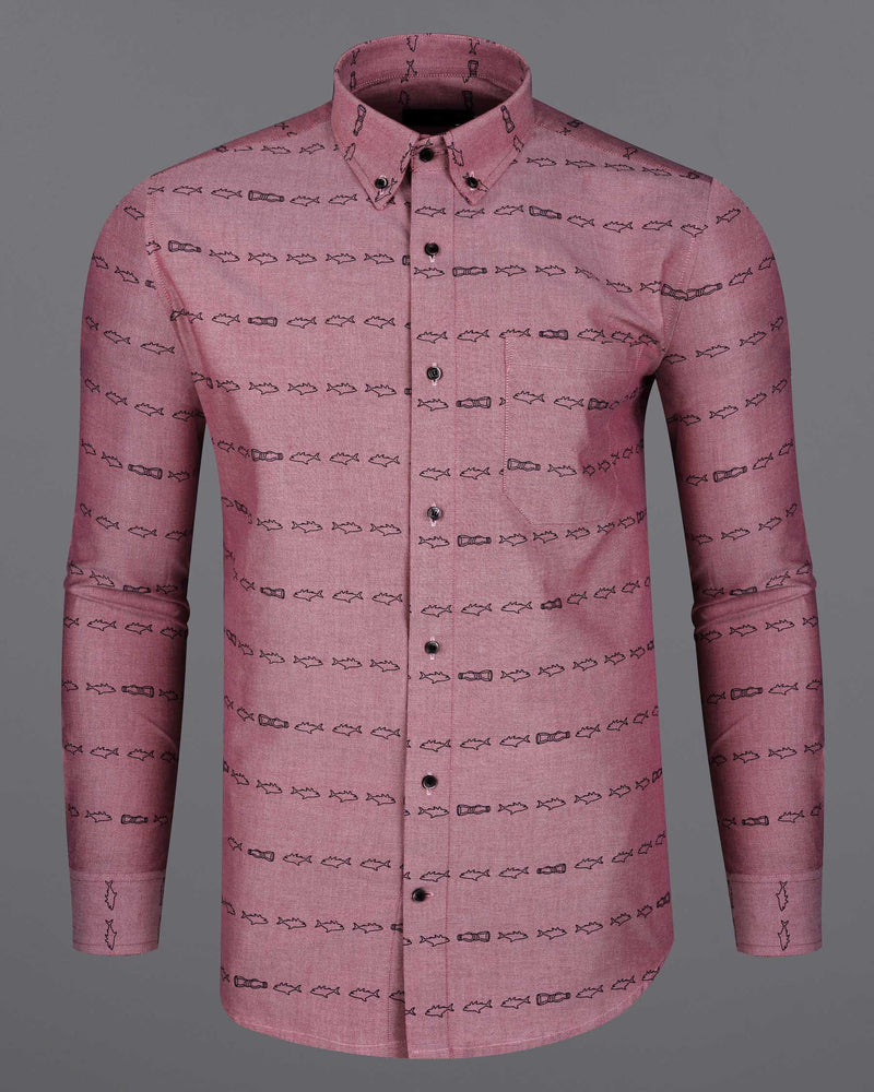 FALCON PINK WITH NAVY BLUE FISH PRINTED ROYAL OXFORD SHIRT