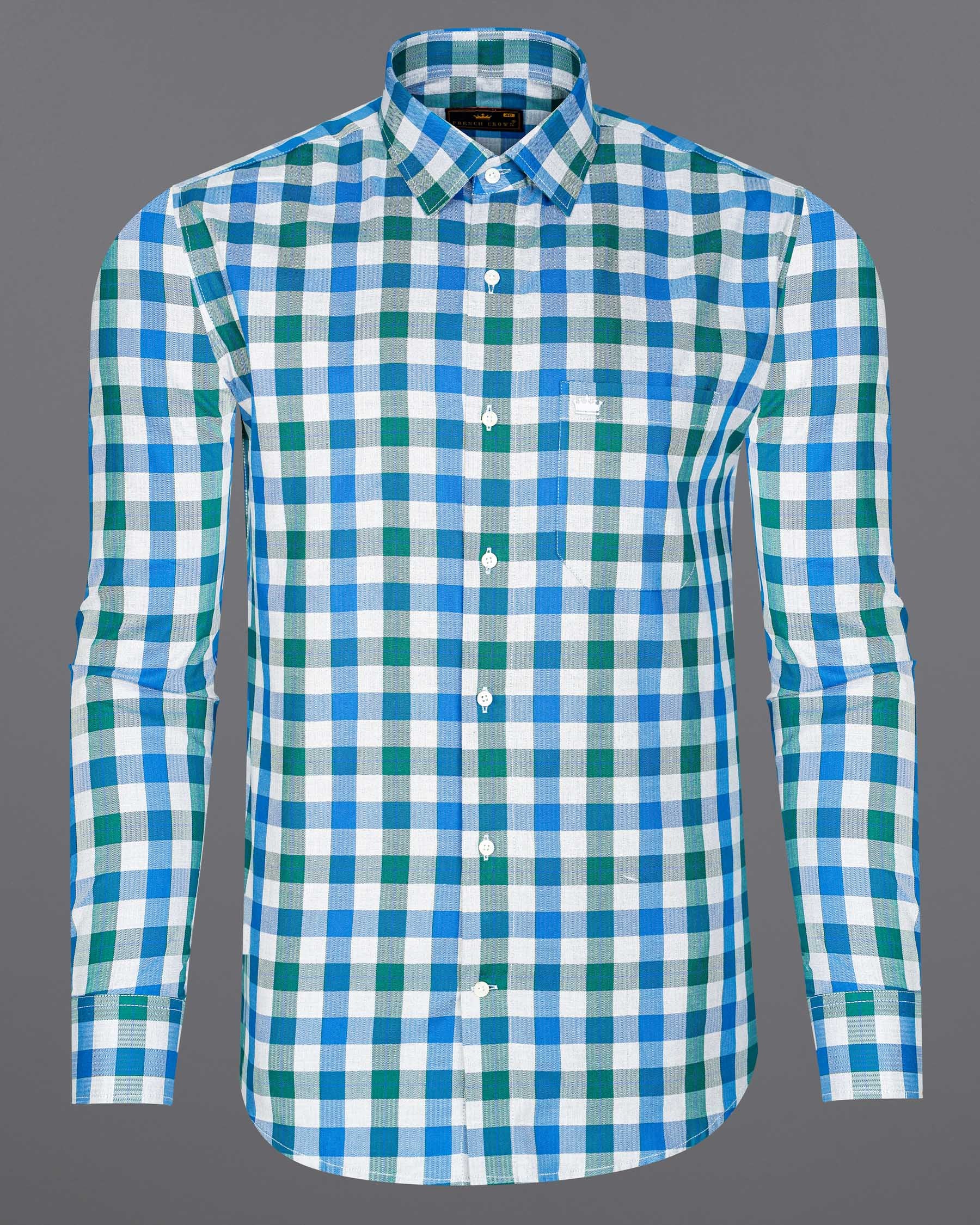 Mackerel Blue and Surfie Green Checkered Herringbone Premium Cotton Shirt 7904-38, 7904-H-38, 7904-39, 7904-H-39, 7904-40, 7904-H-40, 7904-42, 7904-H-42, 7904-44, 7904-H-44, 7904-46, 7904-H-46, 7904-48, 7904-H-48, 7904-50, 7904-H-50, 7904-52, 7904-H-52