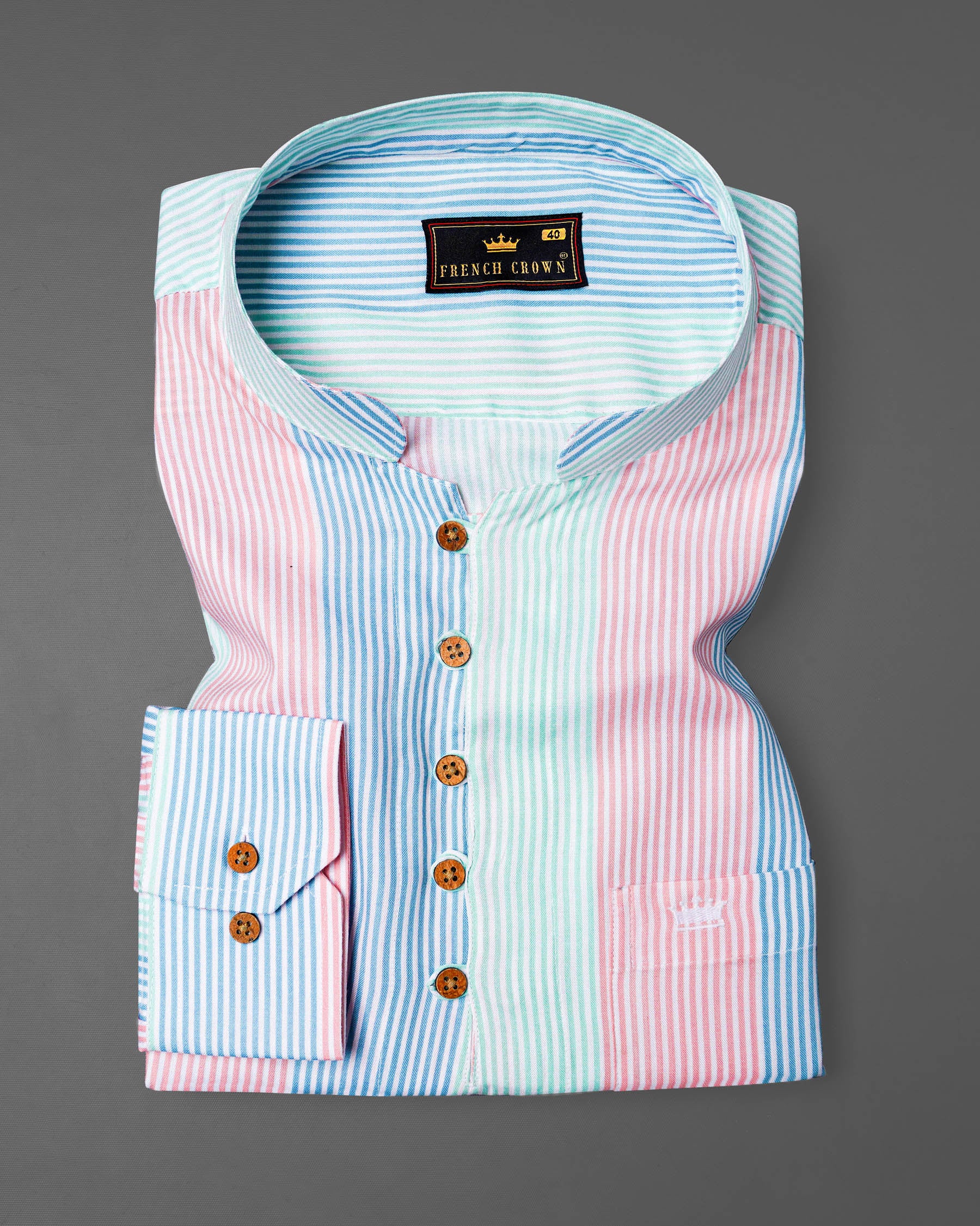 Blossom Pink with Glacier Blue and Riptide Green Pinstriped Premium Tencel Kurta Shirt 7921-KS-38, 7921-KS-H-38, 7921-KS-39, 7921-KS-H-39, 7921-KS-40, 7921-KS-H-40, 7921-KS-42, 7921-KS-H-42, 7921-KS-44, 7921-KS-H-44, 7921-KS-46, 7921-KS-H-46, 7921-KS-48, 7921-KS-H-48, 7921-KS-50, 7921-KS-H-50, 7921-KS-52, 7921-KS-H-52                	                            	            	