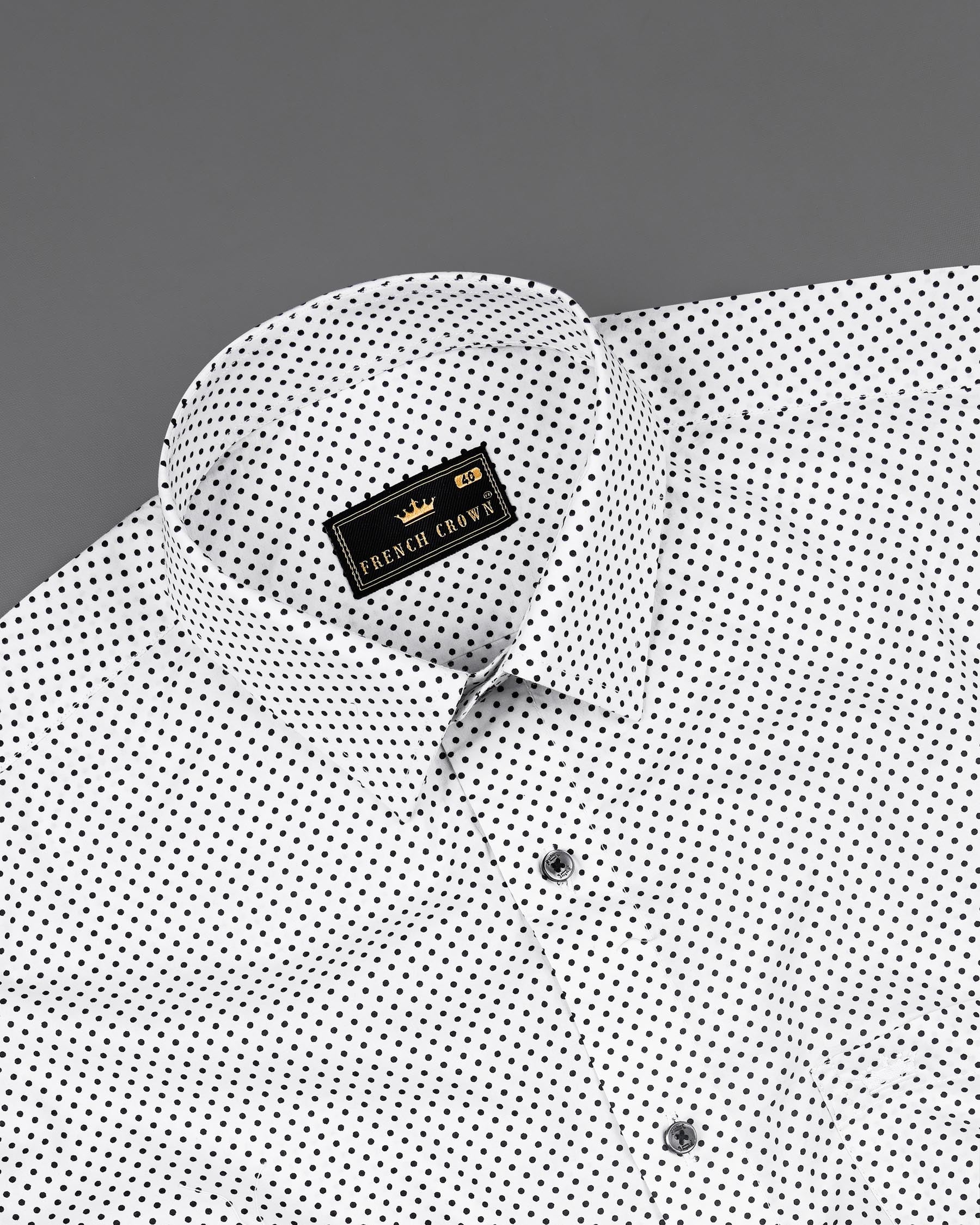 Bright White With Black Polka Premium Cotton Shirt 7929-BLK-38, 7929-BLK-H-38, 7929-BLK-39, 7929-BLK-H-39, 7929-BLK-40, 7929-BLK-H-40, 7929-BLK-42, 7929-BLK-H-42, 7929-BLK-44, 7929-BLK-H-44, 7929-BLK-46, 7929-BLK-H-46, 7929-BLK-48, 7929-BLK-H-48, 7929-BLK-50, 7929-BLK-H-50, 7929-BLK-52, 7929-BLK-H-52