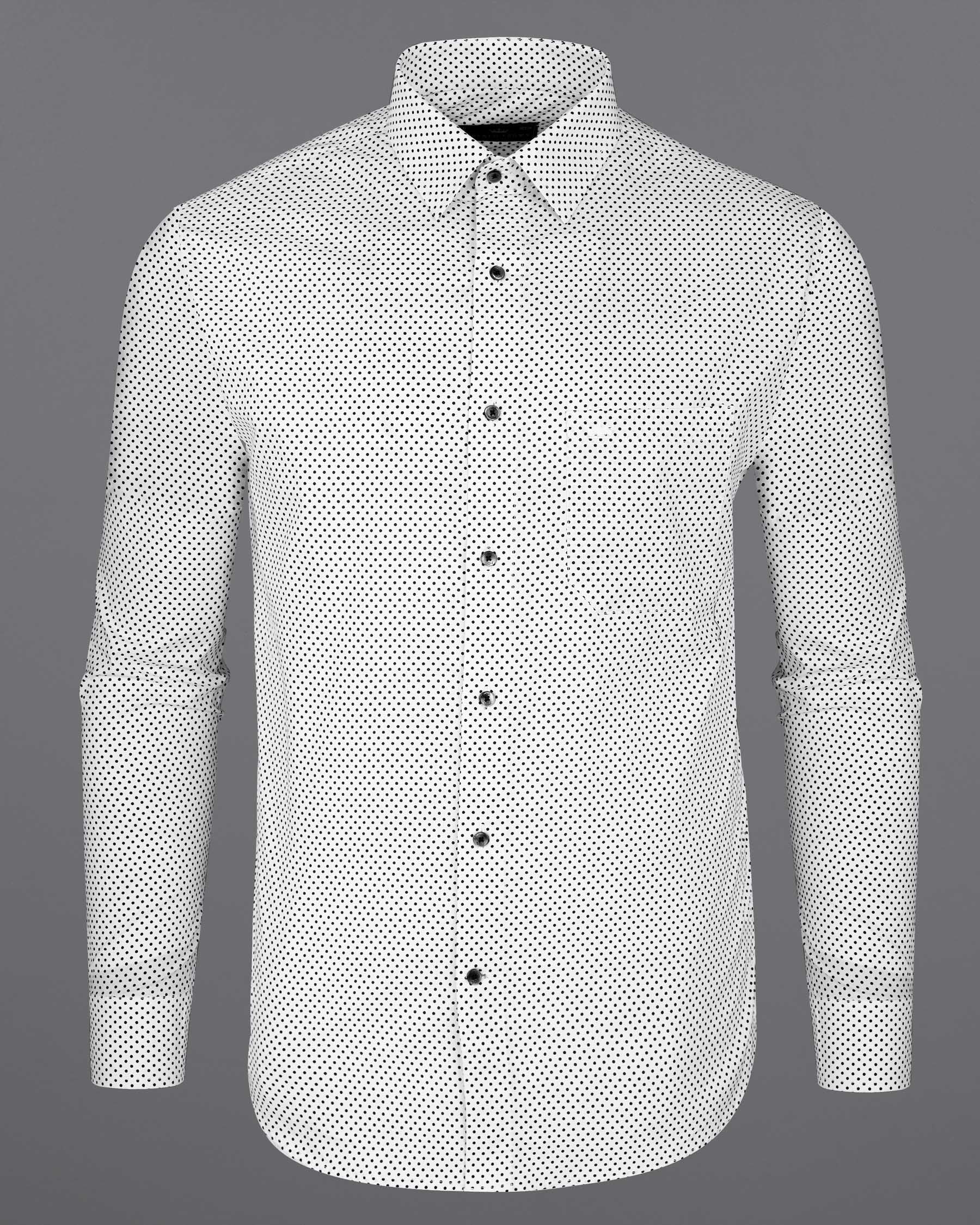 Bright White With Black Polka Premium Cotton Shirt 7929-BLK-38, 7929-BLK-H-38, 7929-BLK-39, 7929-BLK-H-39, 7929-BLK-40, 7929-BLK-H-40, 7929-BLK-42, 7929-BLK-H-42, 7929-BLK-44, 7929-BLK-H-44, 7929-BLK-46, 7929-BLK-H-46, 7929-BLK-48, 7929-BLK-H-48, 7929-BLK-50, 7929-BLK-H-50, 7929-BLK-52, 7929-BLK-H-52