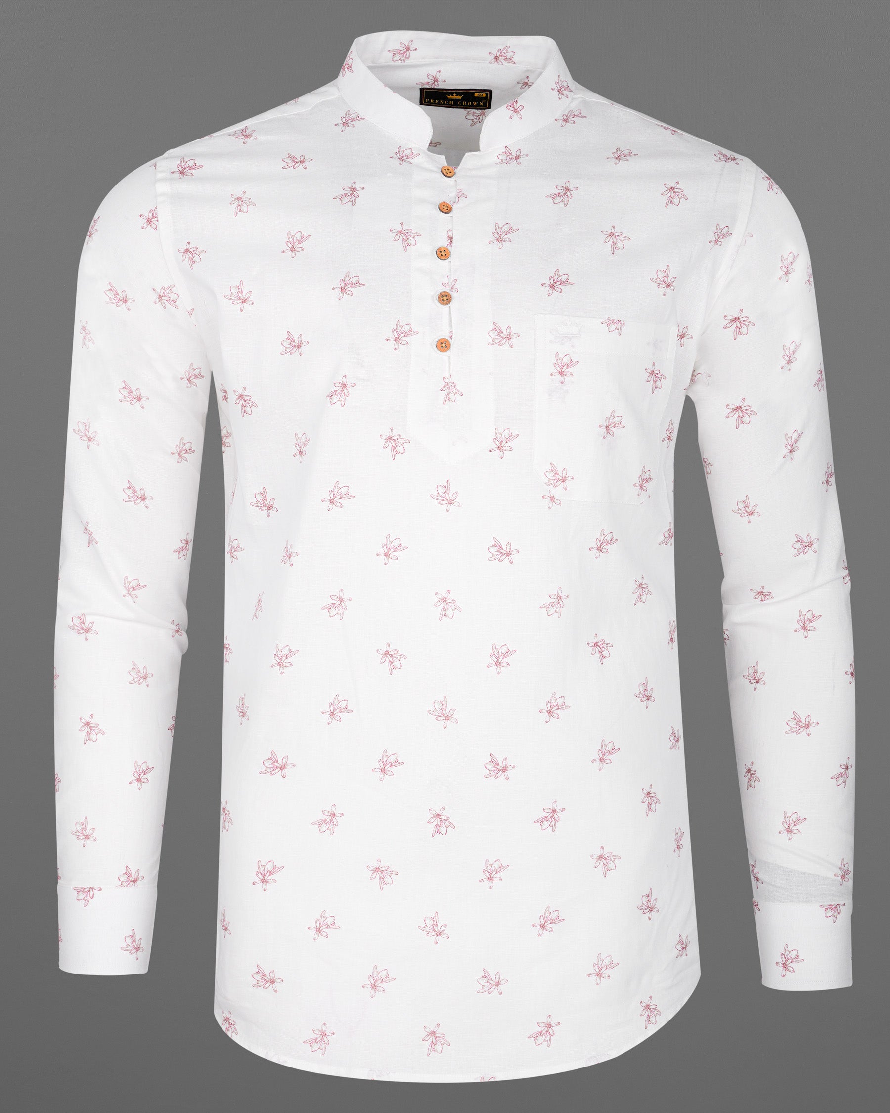 Bright White With Charm Pink Ditzy Floral Printed Luxurious Linen Kurta Shirt 7936-KS-38, 7936-KS-H-38, 7936-KS-39, 7936-KS-H-39, 7936-KS-40, 7936-KS-H-40, 7936-KS-42, 7936-KS-H-42, 7936-KS-44, 7936-KS-H-44, 7936-KS-46, 7936-KS-H-46, 7936-KS-48, 7936-KS-H-48, 7936-KS-50, 7936-KS-H-50, 7936-KS-52, 7936-KS-H-52