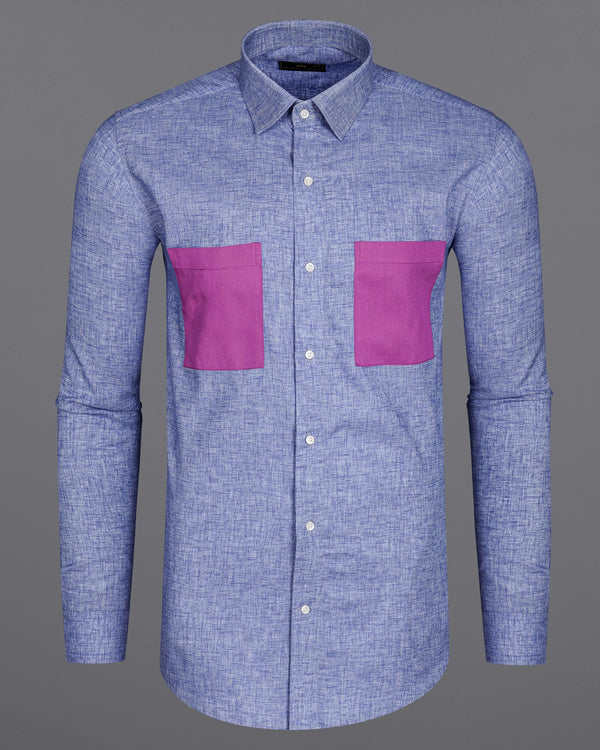 Chetwode Blue With Purple Two Side Pocket Chambray Premium Cotton Designer Shirt 7946-P196-38, 7946-P196-H-38, 7946-P196-39, 7946-P196-H-39, 7946-P196-40, 7946-P196-H-40, 7946-P196-42, 7946-P196-H-42, 7946-P196-44, 7946-P196-H-44, 7946-P196-46, 7946-P196-H-46, 7946-P196-48, 7946-P196-H-48, 7946-P196-50, 7946-P196-H-50, 7946-P196-52, 7946-P196-H-52