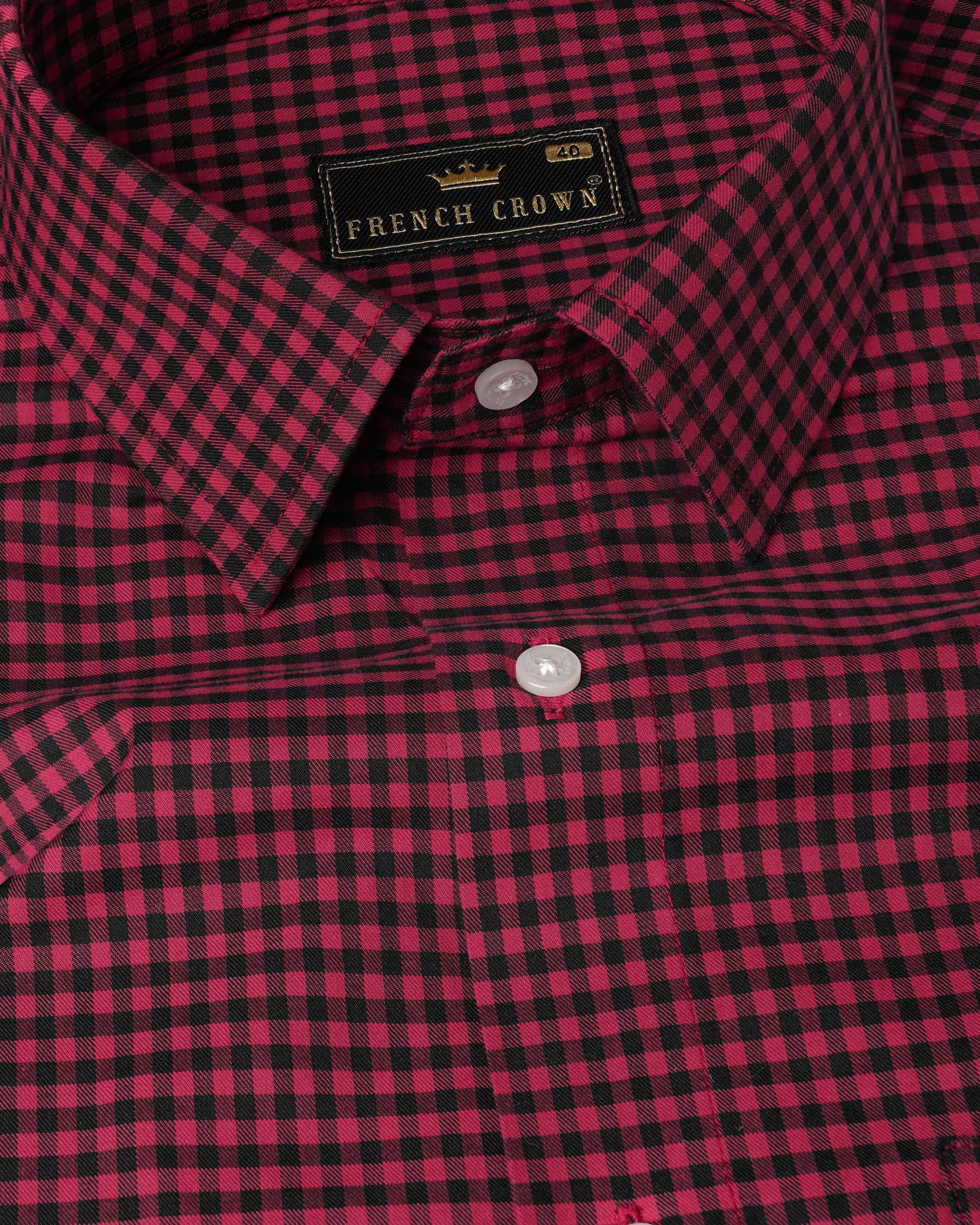 Cardinal Maroon with Black Gingham Checkered Twill Premium Cotton Shirt 7957-38, 7957-H-38, 7957-39, 7957-H-39, 7957-40, 7957-H-40, 7957-42, 7957-H-42, 7957-44, 7957-H-44, 7957-46, 7957-H-46, 7957-48, 7957-H-48, 7957-50, 7957-H-50, 7957-52, 7957-H-52