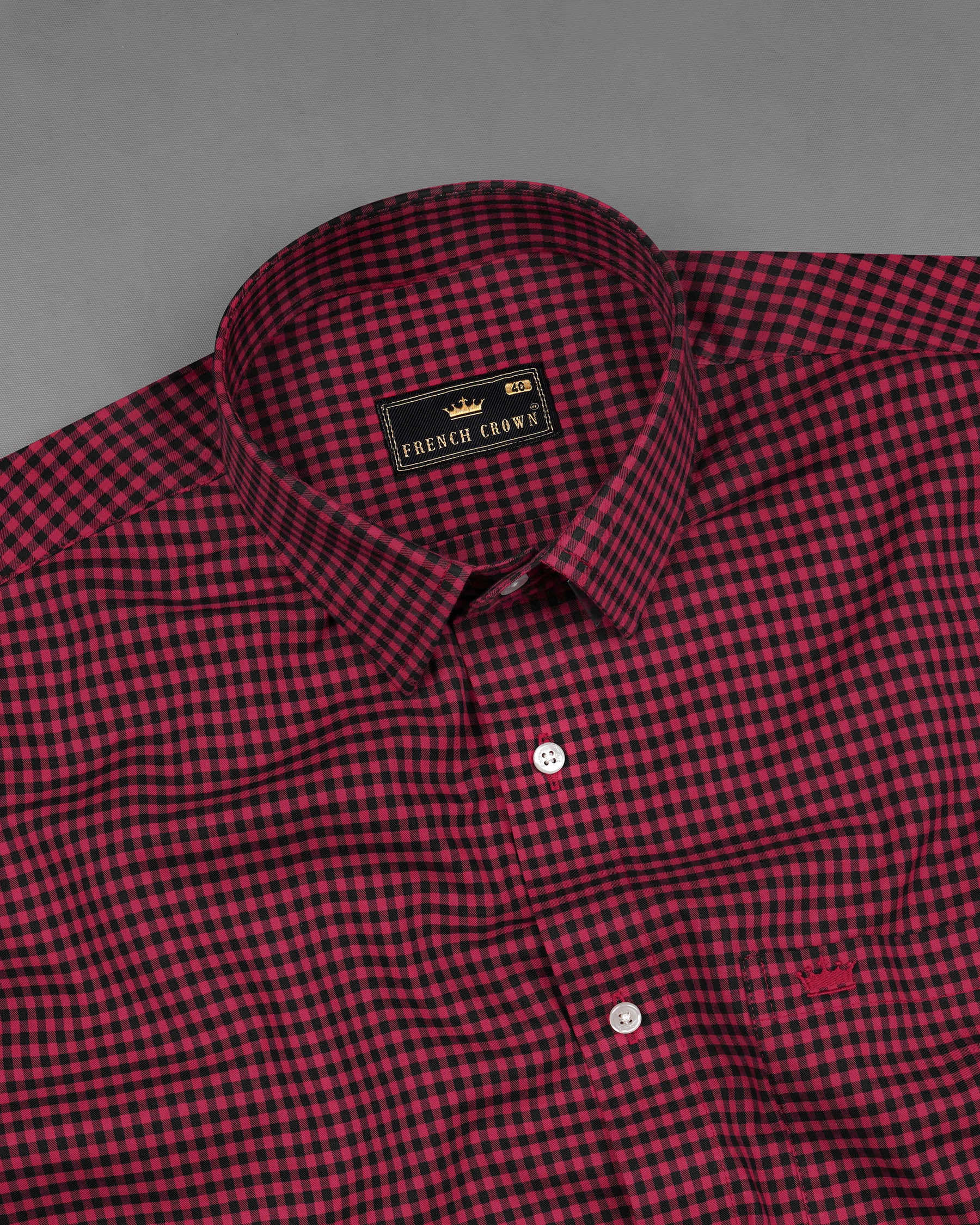 Cardinal Maroon with Black Gingham Checkered Twill Premium Cotton Shirt 7957-38, 7957-H-38, 7957-39, 7957-H-39, 7957-40, 7957-H-40, 7957-42, 7957-H-42, 7957-44, 7957-H-44, 7957-46, 7957-H-46, 7957-48, 7957-H-48, 7957-50, 7957-H-50, 7957-52, 7957-H-52