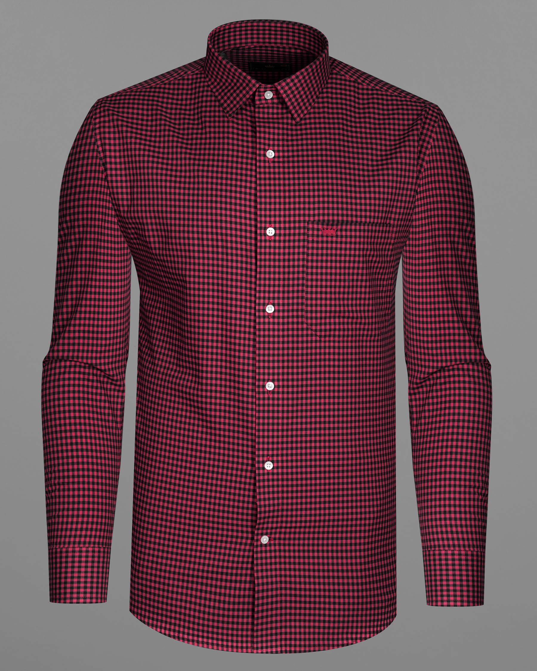 Cardinal Maroon with Black Gingham Checkered Twill Premium Cotton Shirt 7957-38, 7957-H-38, 7957-39, 7957-H-39, 7957-40, 7957-H-40, 7957-42, 7957-H-42, 7957-44, 7957-H-44, 7957-46, 7957-H-46, 7957-48, 7957-H-48, 7957-50, 7957-H-50, 7957-52, 7957-H-52