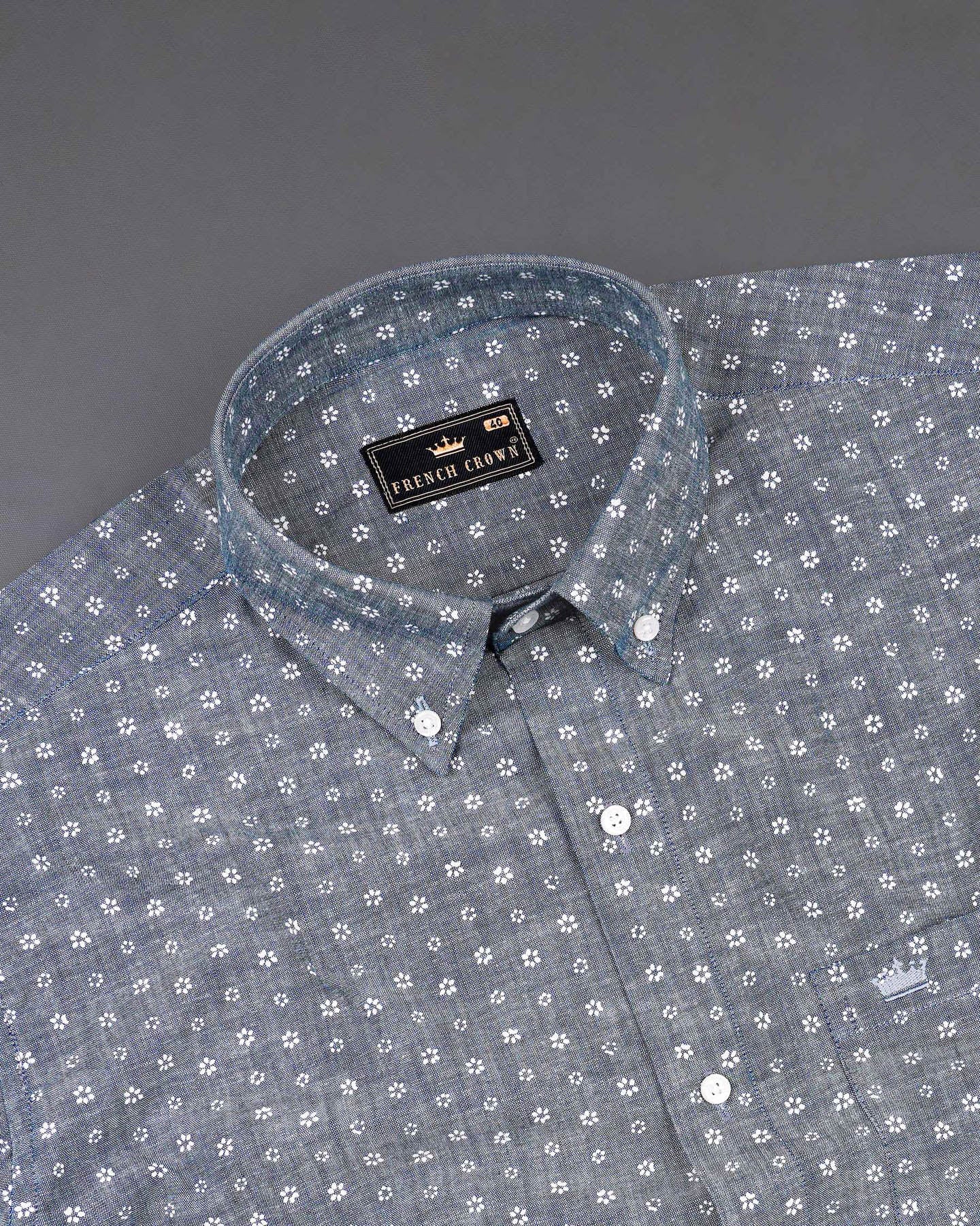 East Bay Gray Ditzy Floral Printed Chambray Premium Cotton Shirt 7984-BD-38, 7984-BD-H-38, 7984-BD-39, 7984-BD-H-39, 7984-BD-40, 7984-BD-H-40, 7984-BD-42, 7984-BD-H-42, 7984-BD-44, 7984-BD-H-44, 7984-BD-46, 7984-BD-H-46, 7984-BD-48, 7984-BD-H-48, 7984-BD-50, 7984-BD-H-50, 7984-BD-52, 7984-BD-H-52