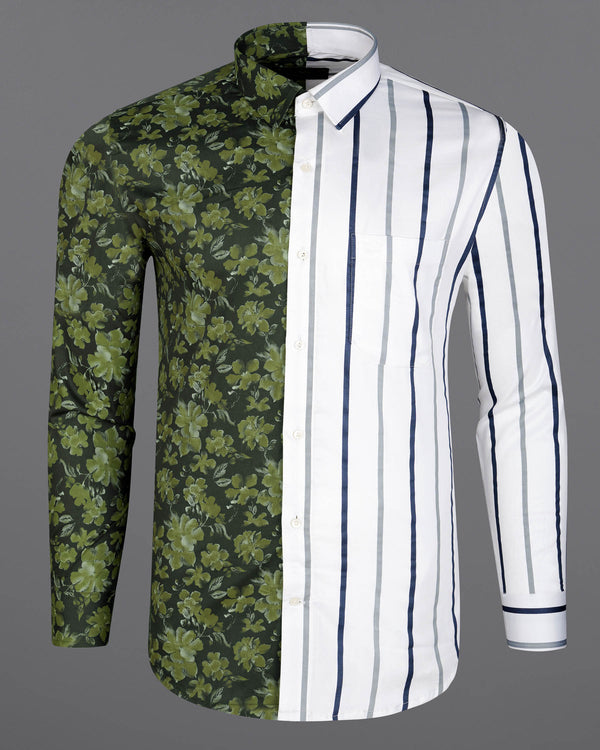 Half Clay Green Floral Printed with Half Black and white Striped Super Soft Premium Cotton Designer Shirt 8006-P67-38,8006-P67-H-38,8006-P67-39,8006-P67-H-39,8006-P67-40,8006-P67-H-40,8006-P67-42,8006-P67-H-42,8006-P67-44,8006-P67-H-44,8006-P67-46,8006-P67-H-46,8006-P67-48,8006-P67-H-48,8006-P67-50,8006-P67-H-50,8006-P67-52,8006-P67-H-52
