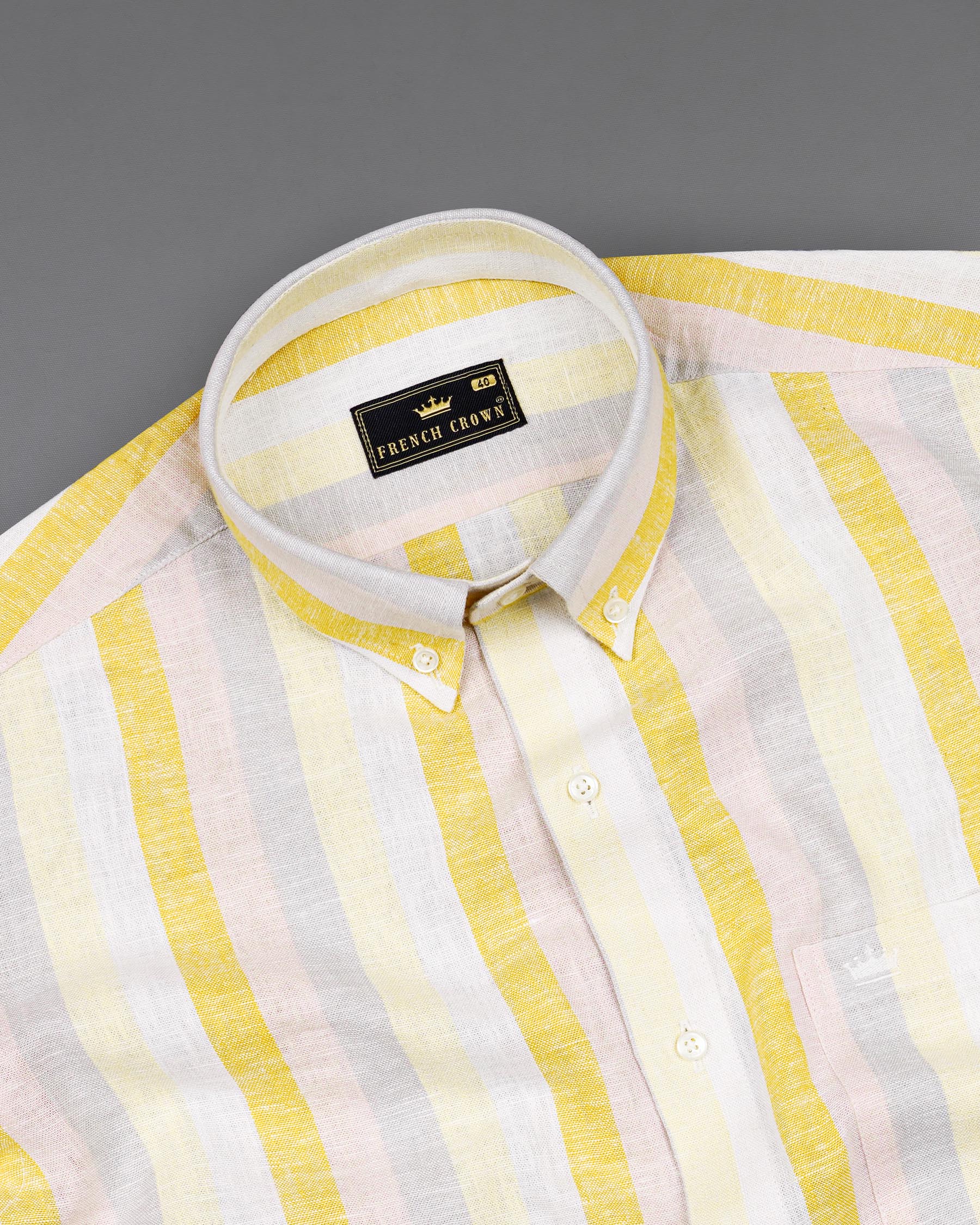 Soft Peach Pink and Jasmine Yellow Striped Luxurious Linen Shirt 8010-BD-38,8010-BD-H-38,8010-BD-39,8010-BD-H-39,8010-BD-40,8010-BD-H-40,8010-BD-42,8010-BD-H-42,8010-BD-44,8010-BD-H-44,8010-BD-46,8010-BD-H-46,8010-BD-48,8010-BD-H-48,8010-BD-50,8010-BD-H-50,8010-BD-52,8010-BD-H-52