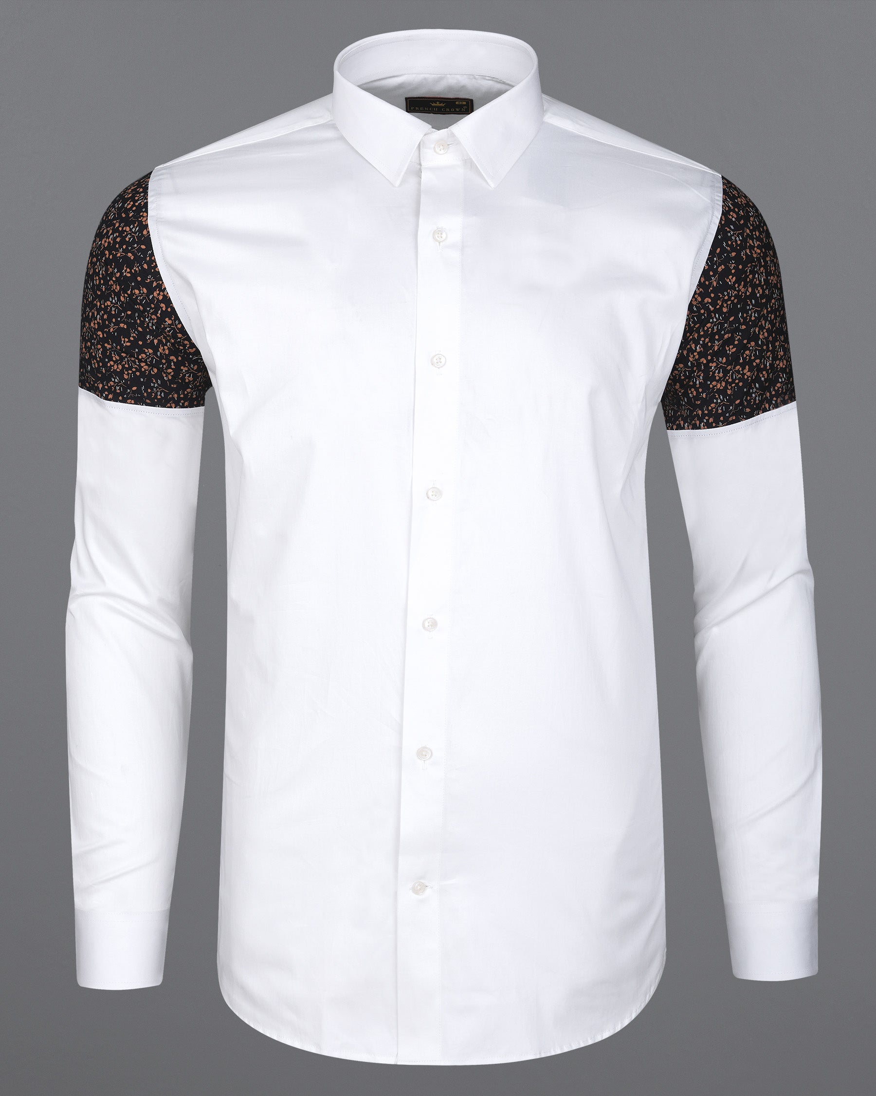 Bright White With Black Floral Patch Work Super Soft Premium Cotton Designer Shirt 8012-P195-38,8012-P195-H-38,8012-P195-39,8012-P195-H-39,8012-P195-40,8012-P195-H-40,8012-P195-42,8012-P195-H-42,8012-P195-44,8012-P195-H-44,8012-P195-46,8012-P195-H-46,8012-P195-48,8012-P195-H-48,8012-P195-50,8012-P195-H-50,8012-P195-52,8012-P195-H-52