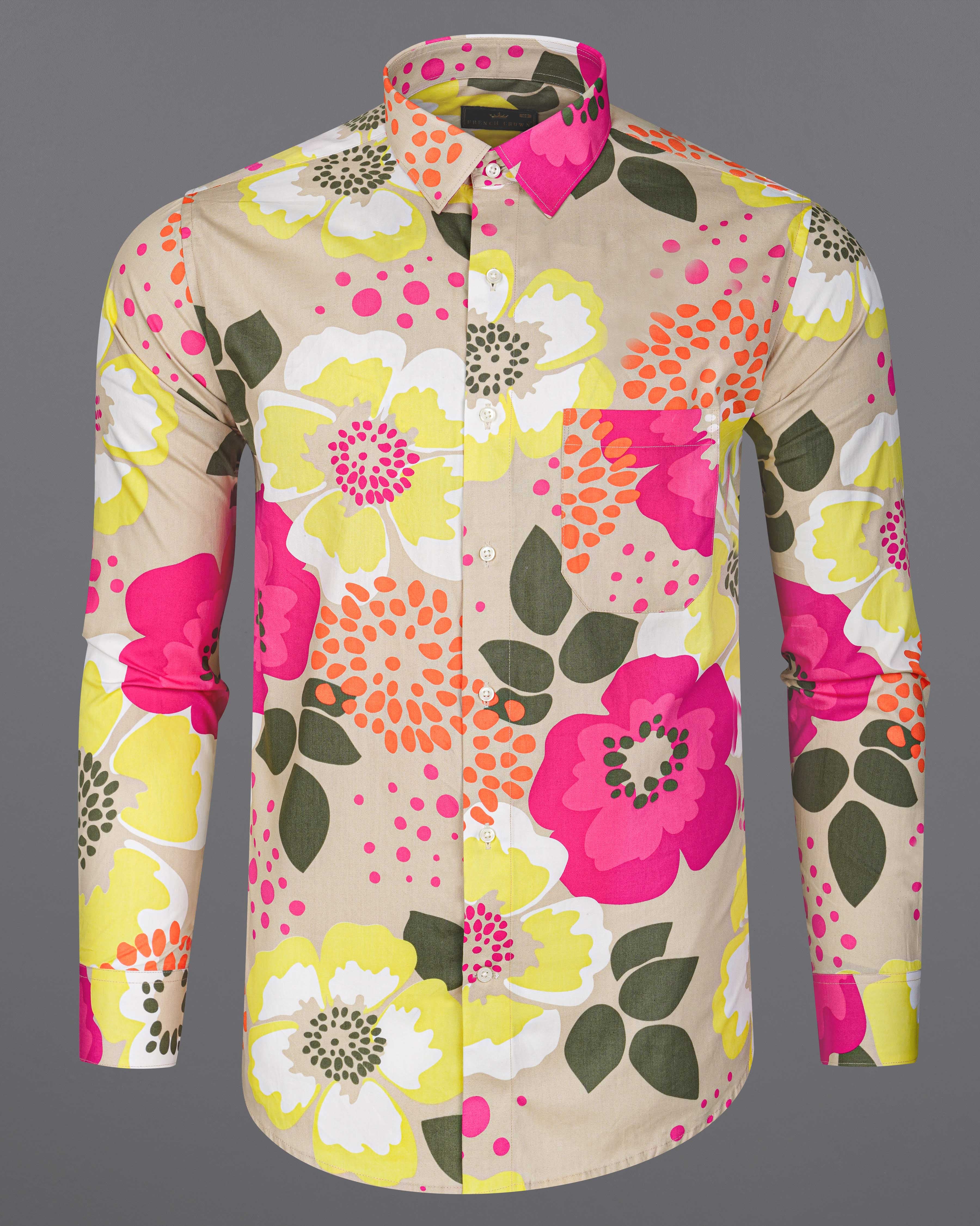 Spanish Brown With Cerise Pink Floral Printed Premium Cotton Shirt 8032-38,8032-38,8032-39,8032-39,8032-40,8032-40,8032-42,8032-42,8032-44,8032-44,8032-46,8032-46,8032-48,8032-48,8032-50,8032-50,8032-52,8032-52